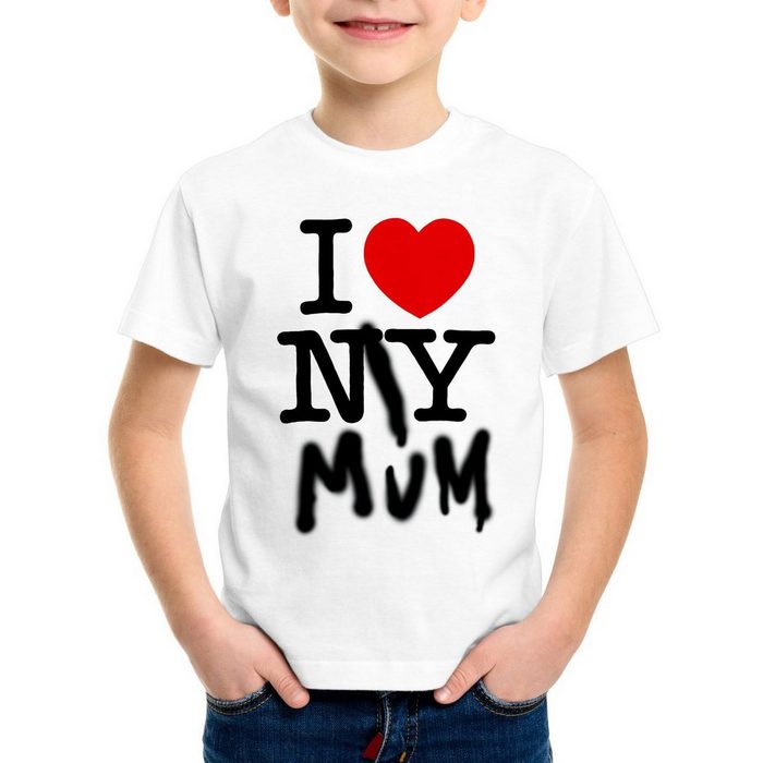 style3 Print-Shirt Kinder T-Shirt I Love My Mum new york amerika ny muttertag usa herz