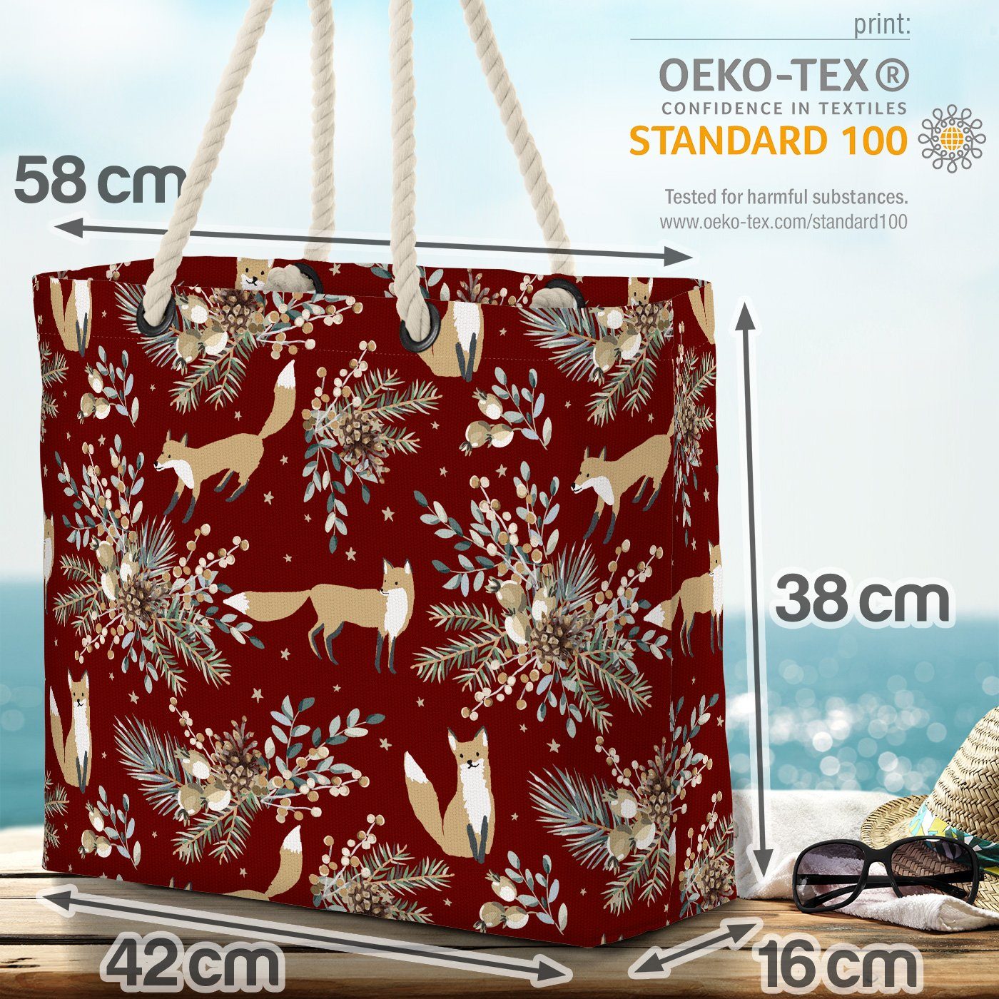 Wald Sterne Ti rot VOID Strandtasche Fuchs (1-tlg), Tannen Fuchs Schnee Bag Dekoration Winter Winter Beach