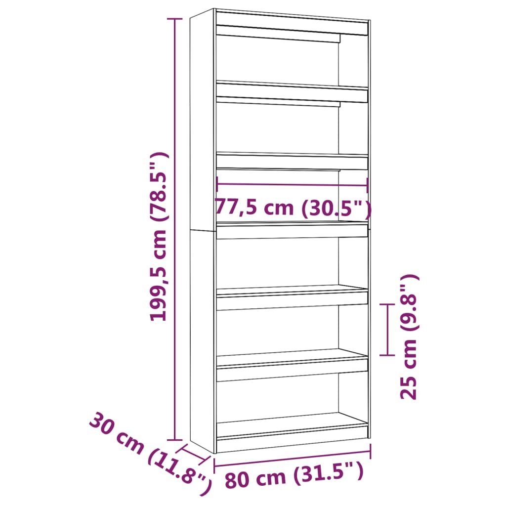 Kiefer cm Bücherregal Massivholz 80x30x199 furnicato Schwarz Bücherregal/Raumteiler