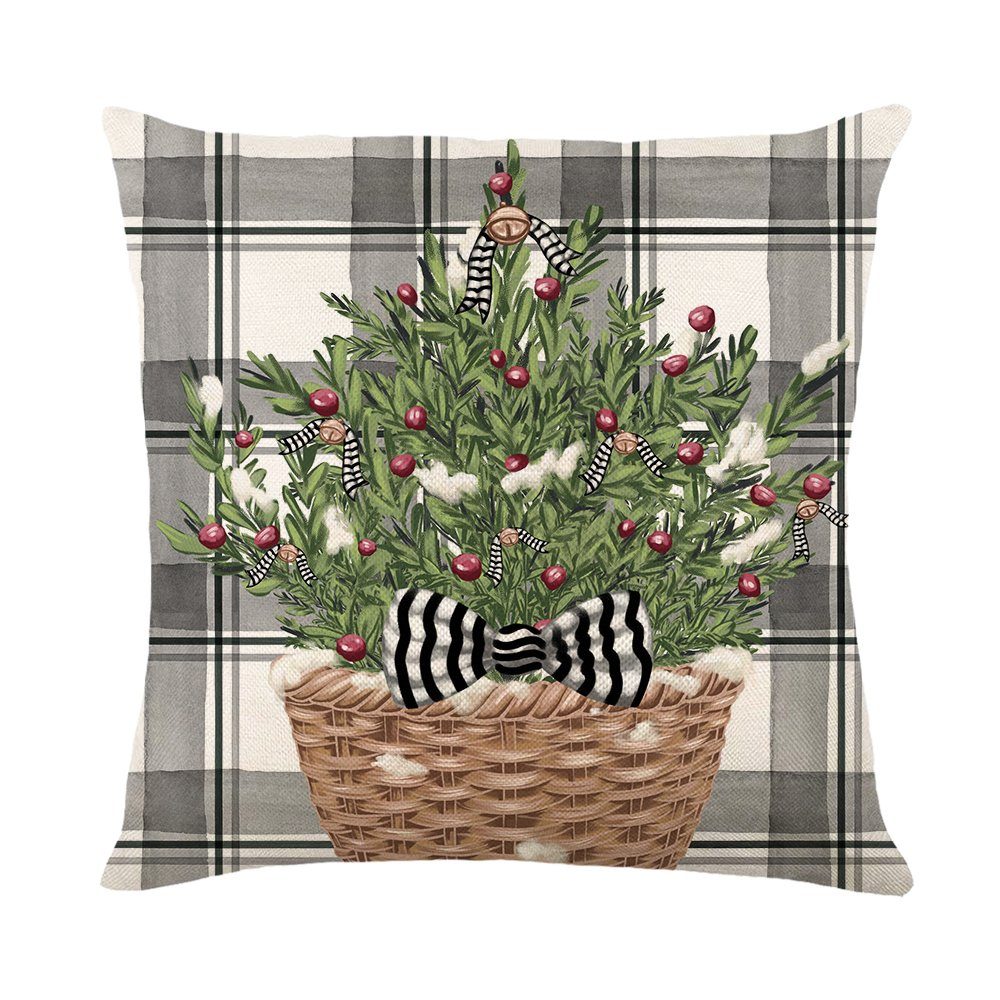 Rosnek Kissenbezug 4 Stück, Leinen, Quadratisch, für Weihnachten Bett Sofa Deko, (4 Stück) – Bild 4 von 5