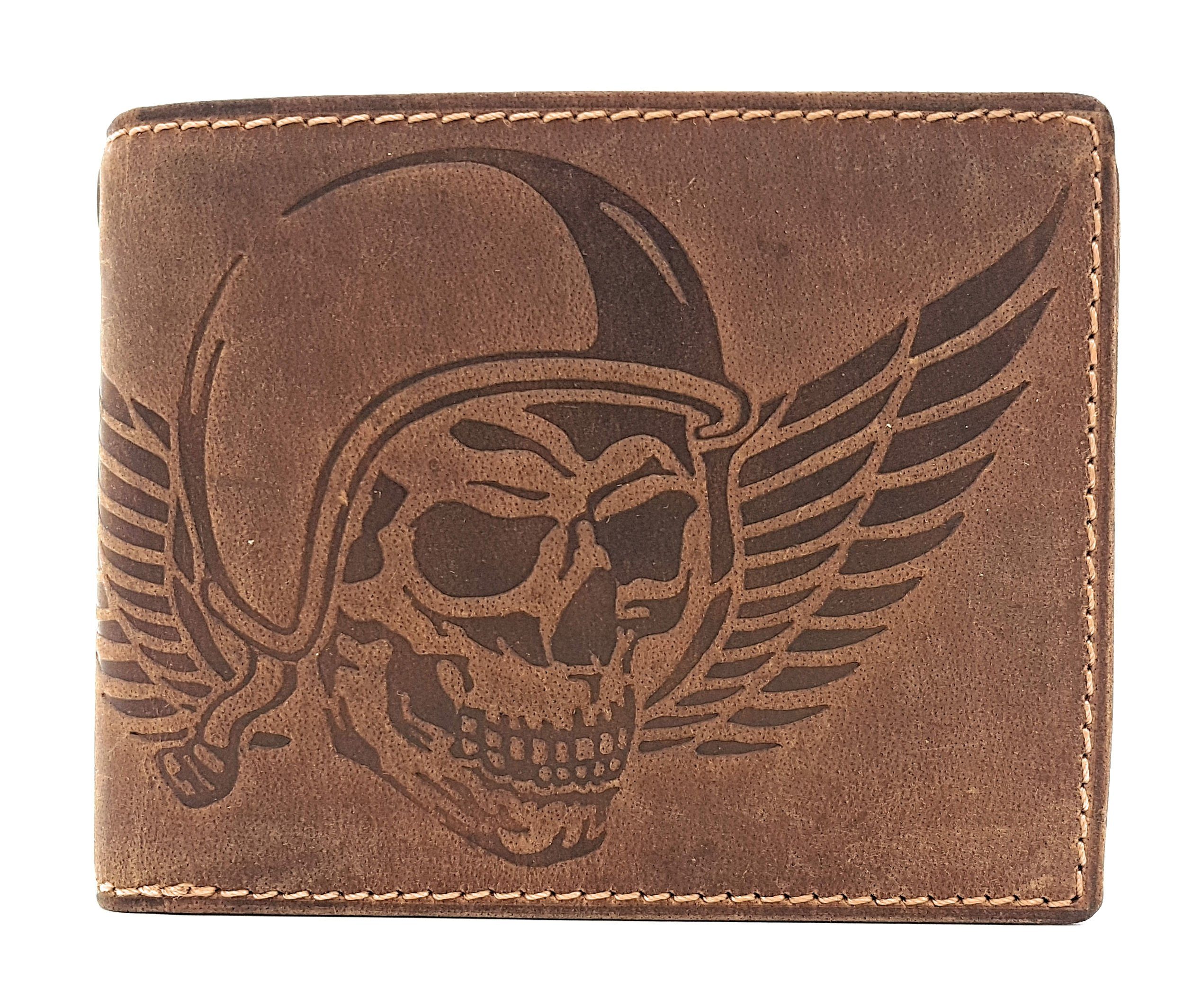 Leder Schutz JOCKEY Geldbörse mit Skull, RFID Flying echtem aus CLUB