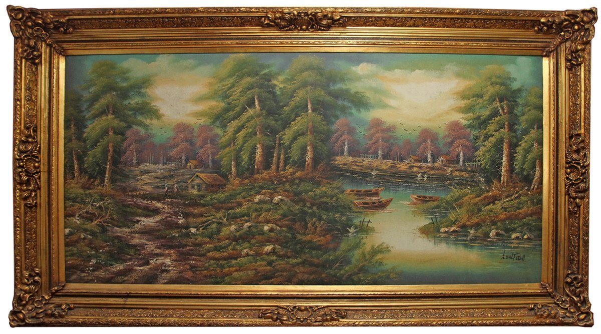 Casa Padrino Ölgemälde Barock Ölgemälde Landschaft Mehrfarbig / Gold 285 x H. 164 cm - Riesiges handgemaltes Barock Картина mit massivem Prunkrahmen