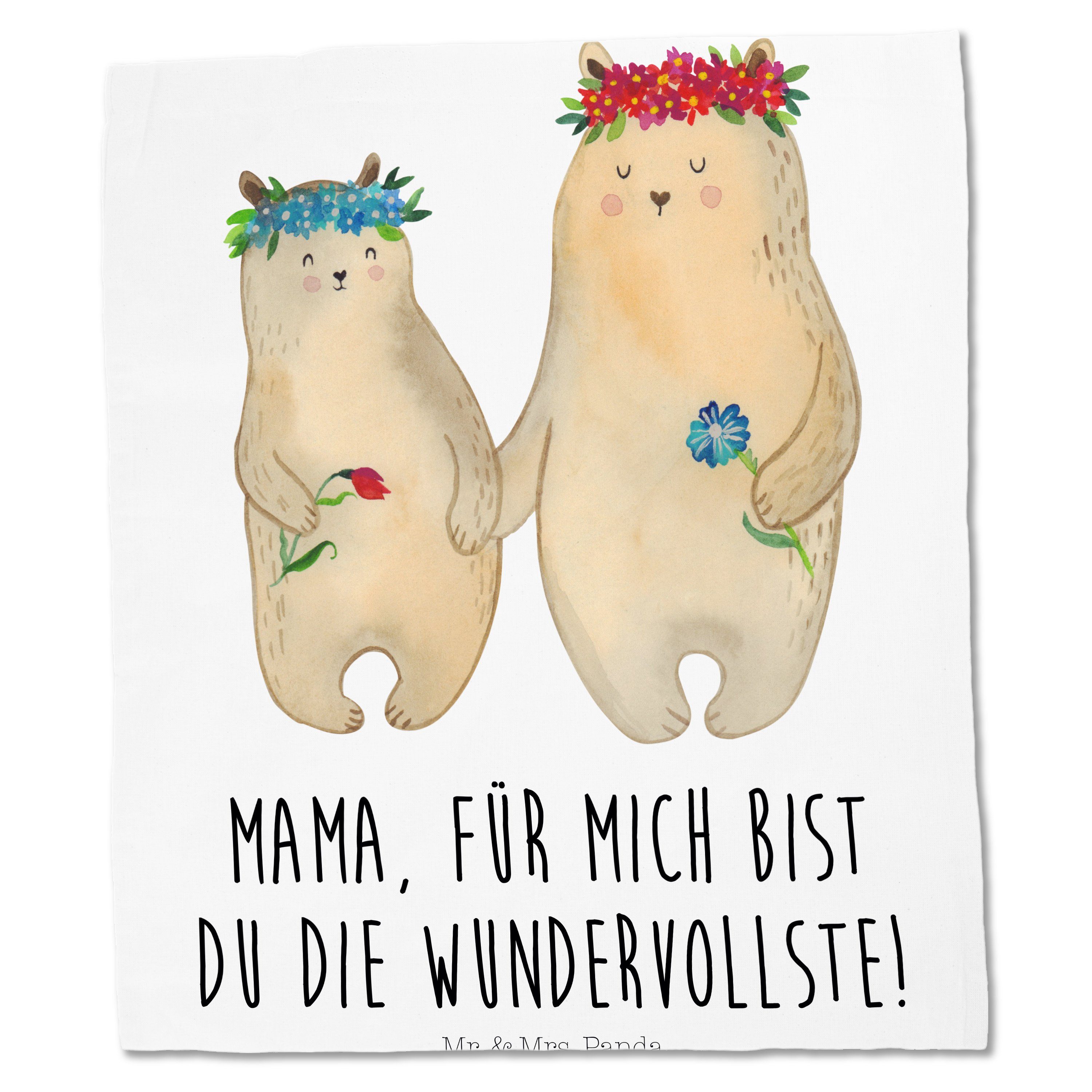 Mr. & Mrs. Panda Tragetasche - Geschenk, mit Family, Jutebeute Bären Schwester, Weiß (1-tlg) - Blumenkranz