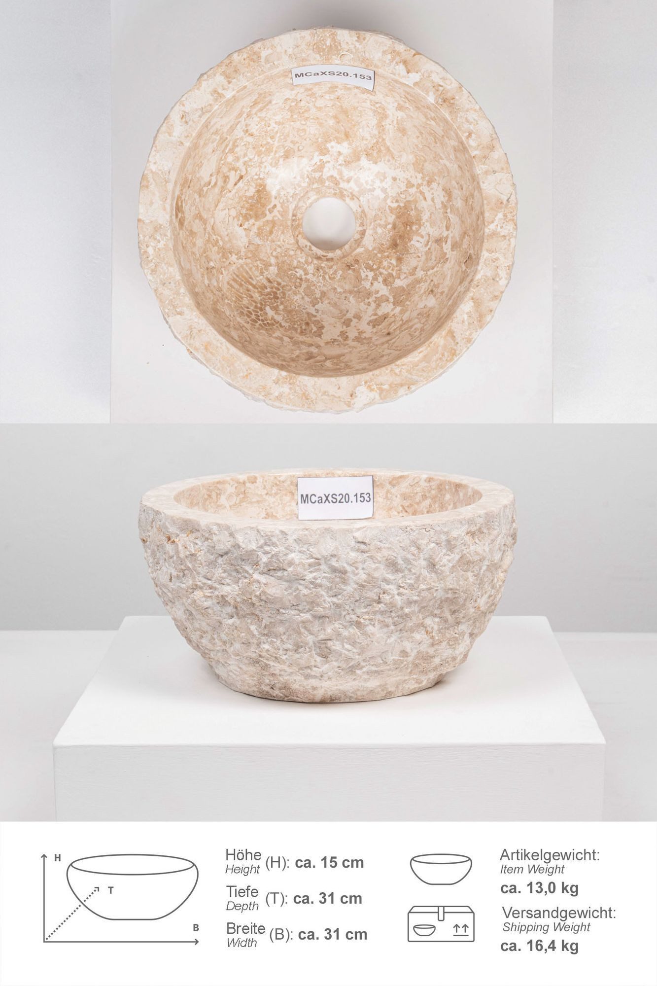 wohnfreuden Aufsatzwaschbecken Erosi Marmor Waschbecken 30 cm creme (Kein S günstig online kaufen