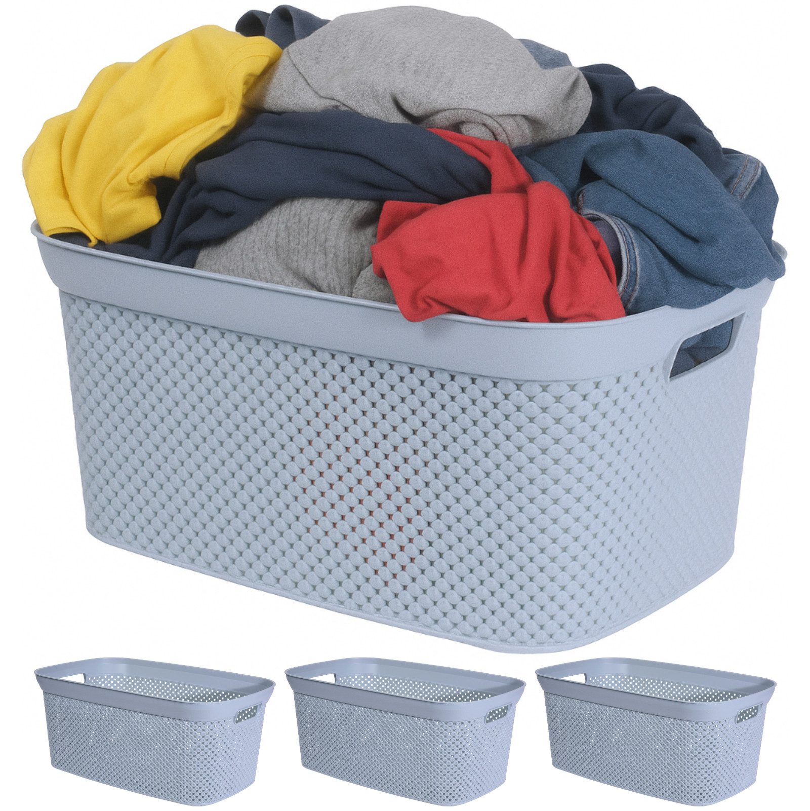 Koopman Wäschekorb Wäschewanne Kunststoff 4 Farben 4er Set (4 St), Hellblau, 2 Tragegriffe, 35 Liter, Kunststoff, Stabil