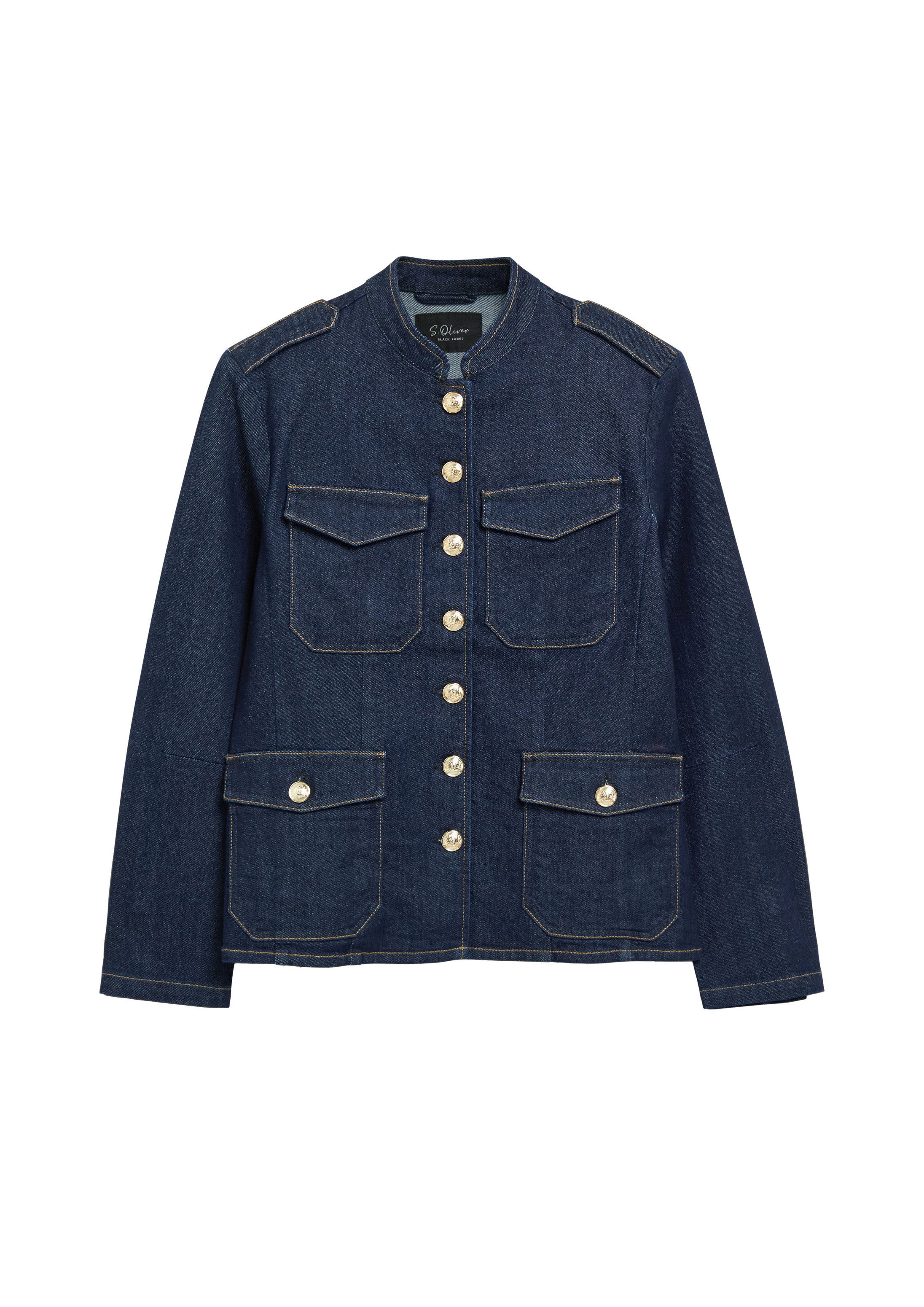 s.Oliver Funktionsjacke Indoor-Jacke Jeansjacke mit Stehkragen und Schmuckknöpfen