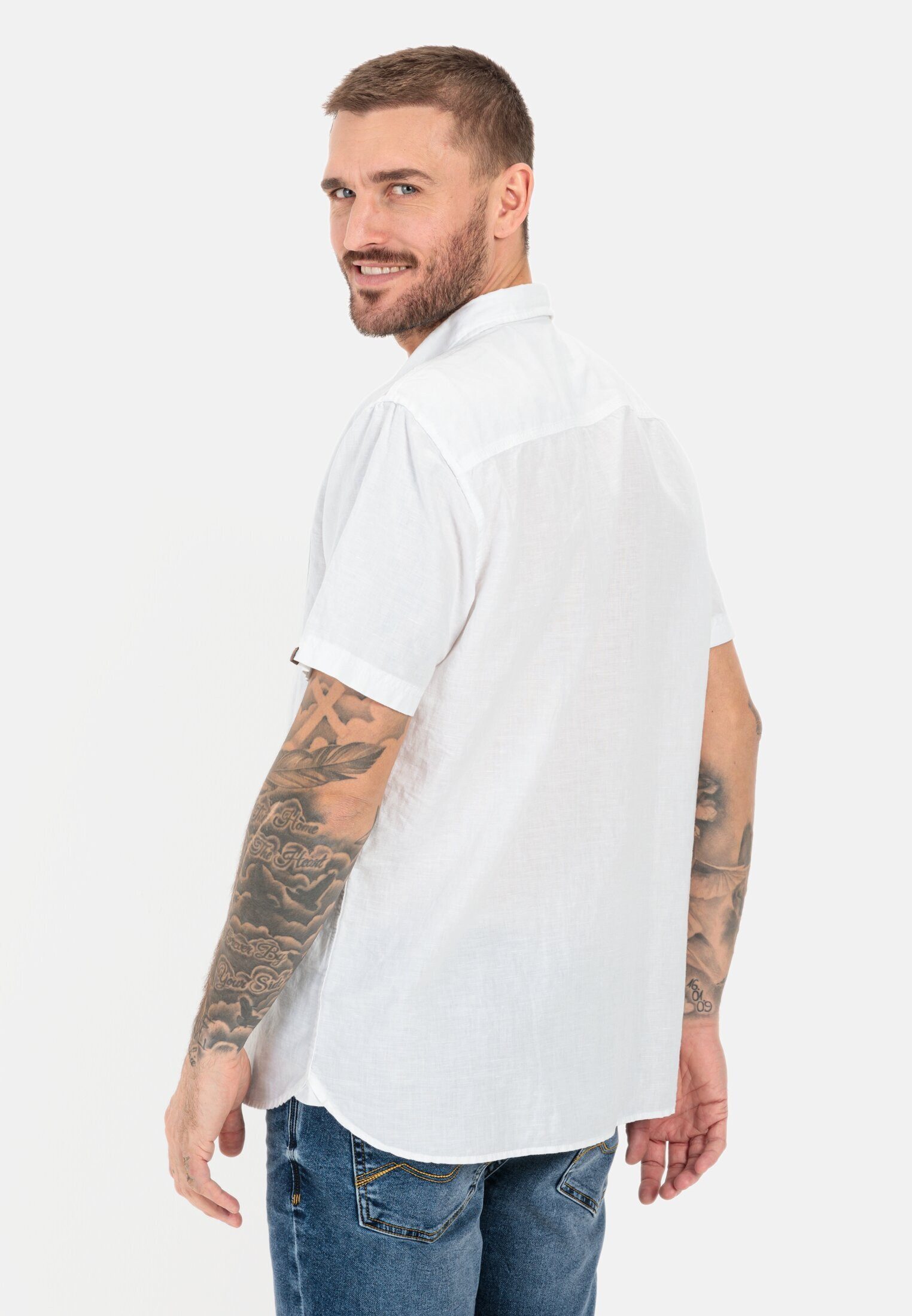 camel active Kurzarmhemd aus einem Leinen-Baumwoll-Mix Kurzarm Kentkragen Kentkragen