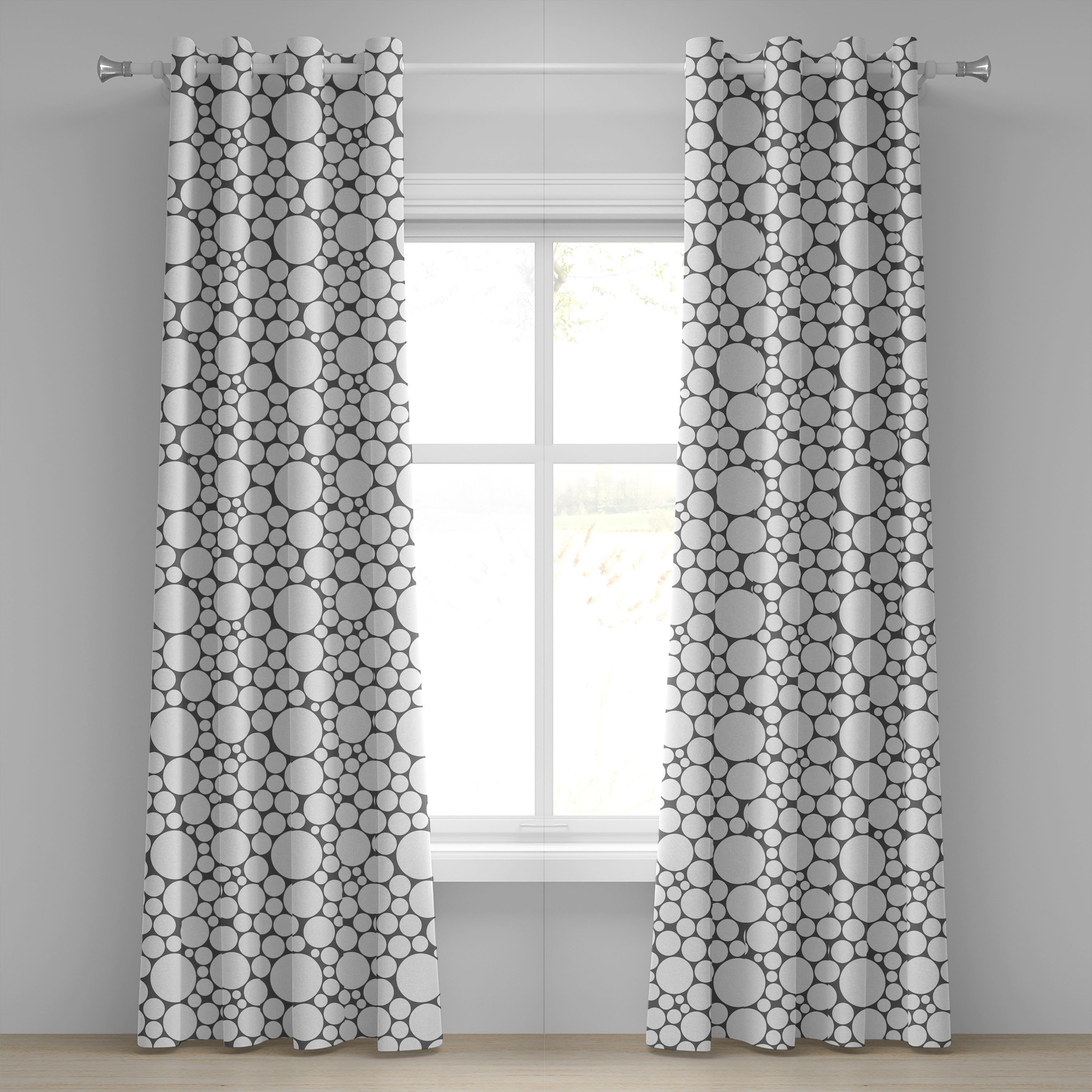 Gardine Dekorative 2-Panel-Fenstervorhänge für Schlafzimmer Wohnzimmer, Abakuhaus, Geometrisch Grau Kreis
