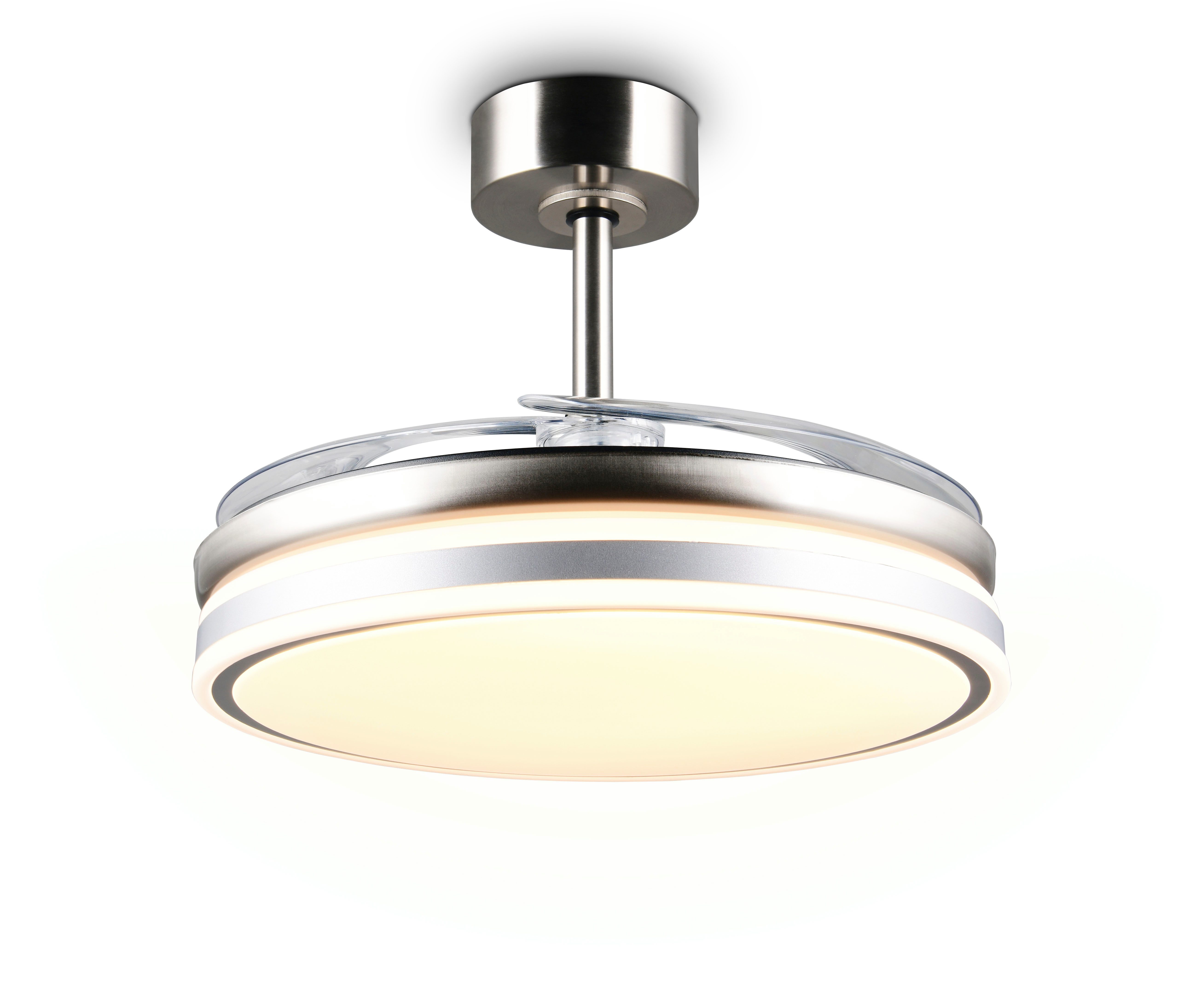 Reality Leuchten LED Deckenleuchte VOLDA mit Ventilator, Deckenventilator mit ausklappbaren Flügeln 30W, CCT - über Fernbedienung, Dimmfunktion, Memoryfunktion, Nachtlichtfunktion, Timerfunktion, Ventilatorfunktion, getrennt schaltbar, LED fest integriert, Farbwechsler, warmweiß - kaltweiß, Ø 49-106 cm (aufgeklappt), 6 Stufen, LED 30W CCT dimmbar Timer Fernb.