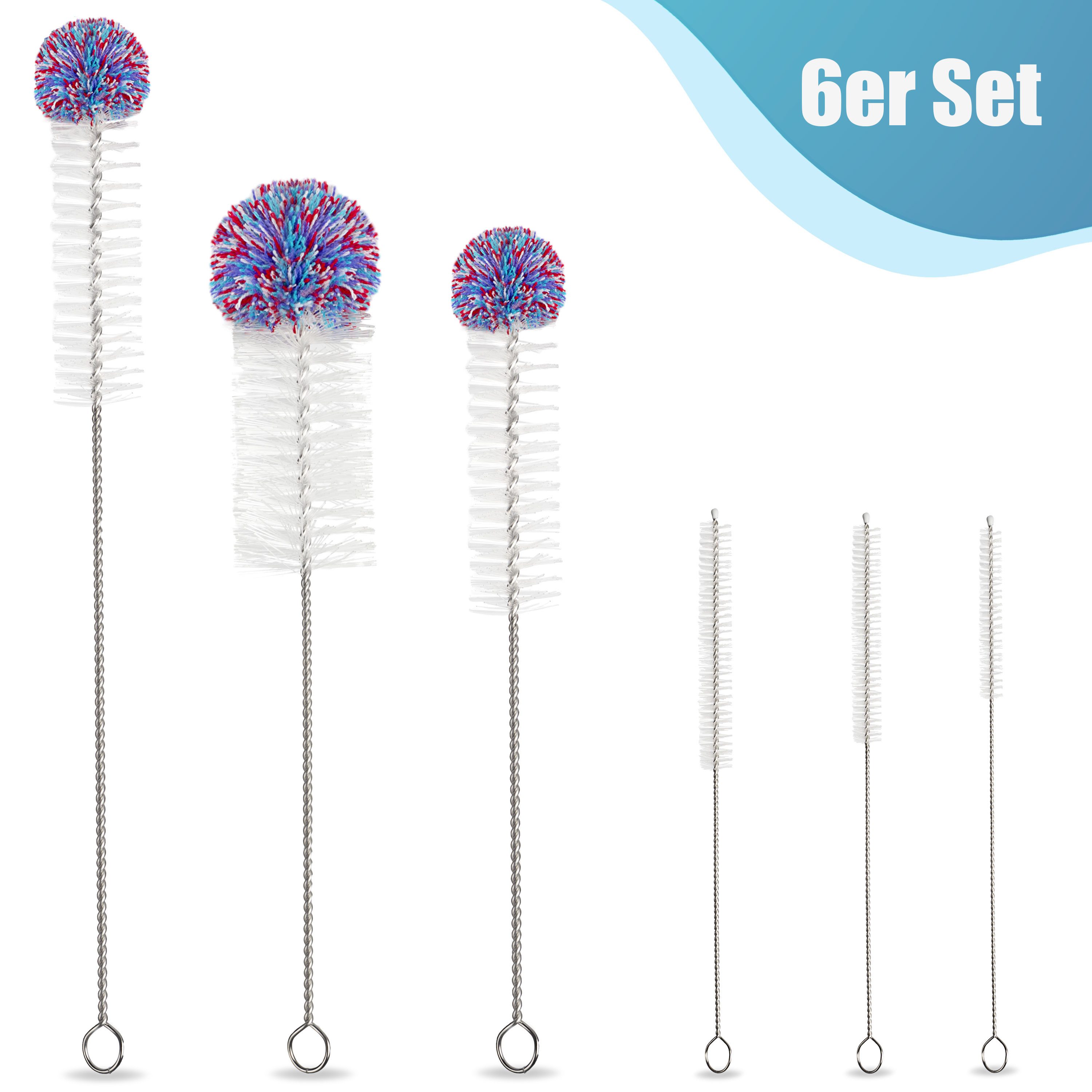 Villkin Reinigungsbürste, Flaschenbürsten, Щетки для мытья посуды, Gefäßbürste, Schlauchbürste (6St), Flaschen, Reagenzgläser, Karaffen, Vasen, Glässer, Shaker, Kannen, (6-tlg), Чистить-Set