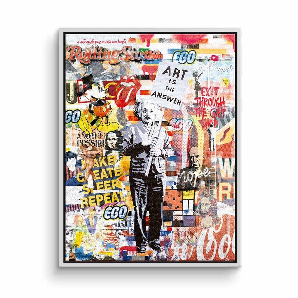 DOTCOMCANVAS® Leinwandbild, Leinwandbild Albert Einstein collage Pop Art Art is the answer weißer Rahmen