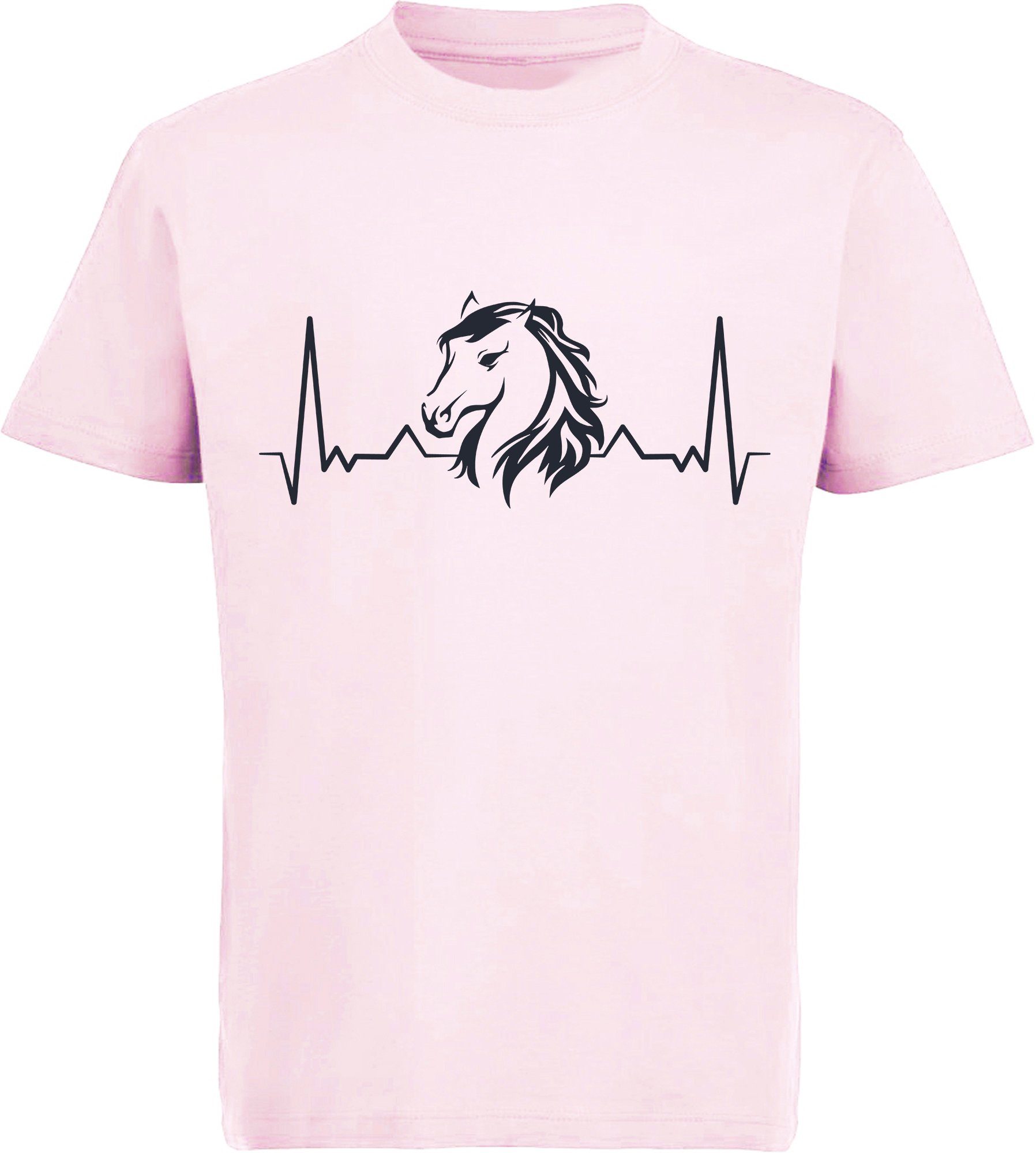 Herzschlaglinie Aufdruck, Pferdekopf mit i143 mit MyDesign24 Print-Shirt rosa T-Shirt bedrucktes Baumwollshirt Mädchen