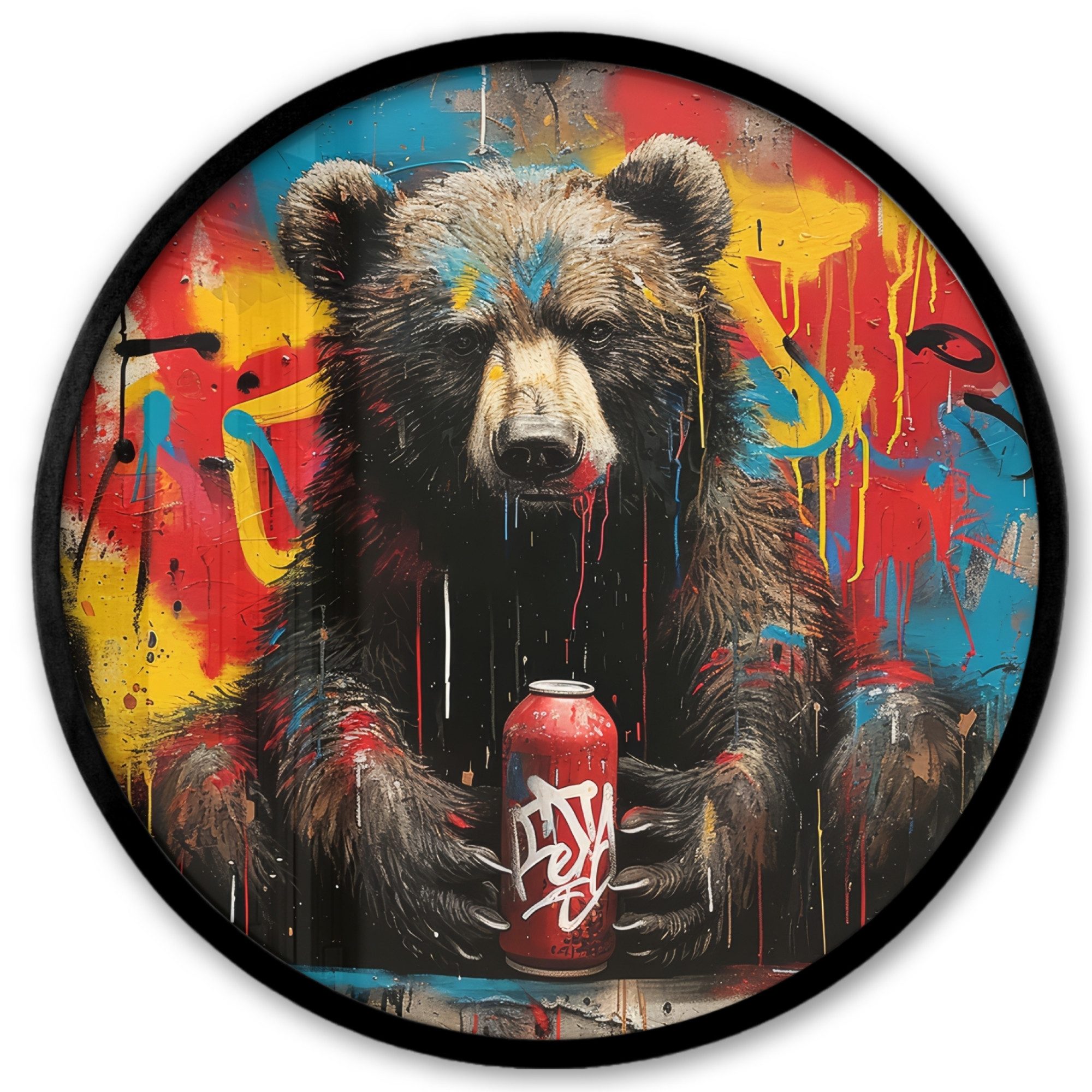 Poster Rund - Graffiti - Bär - Tier - Wand - Straßenkunst