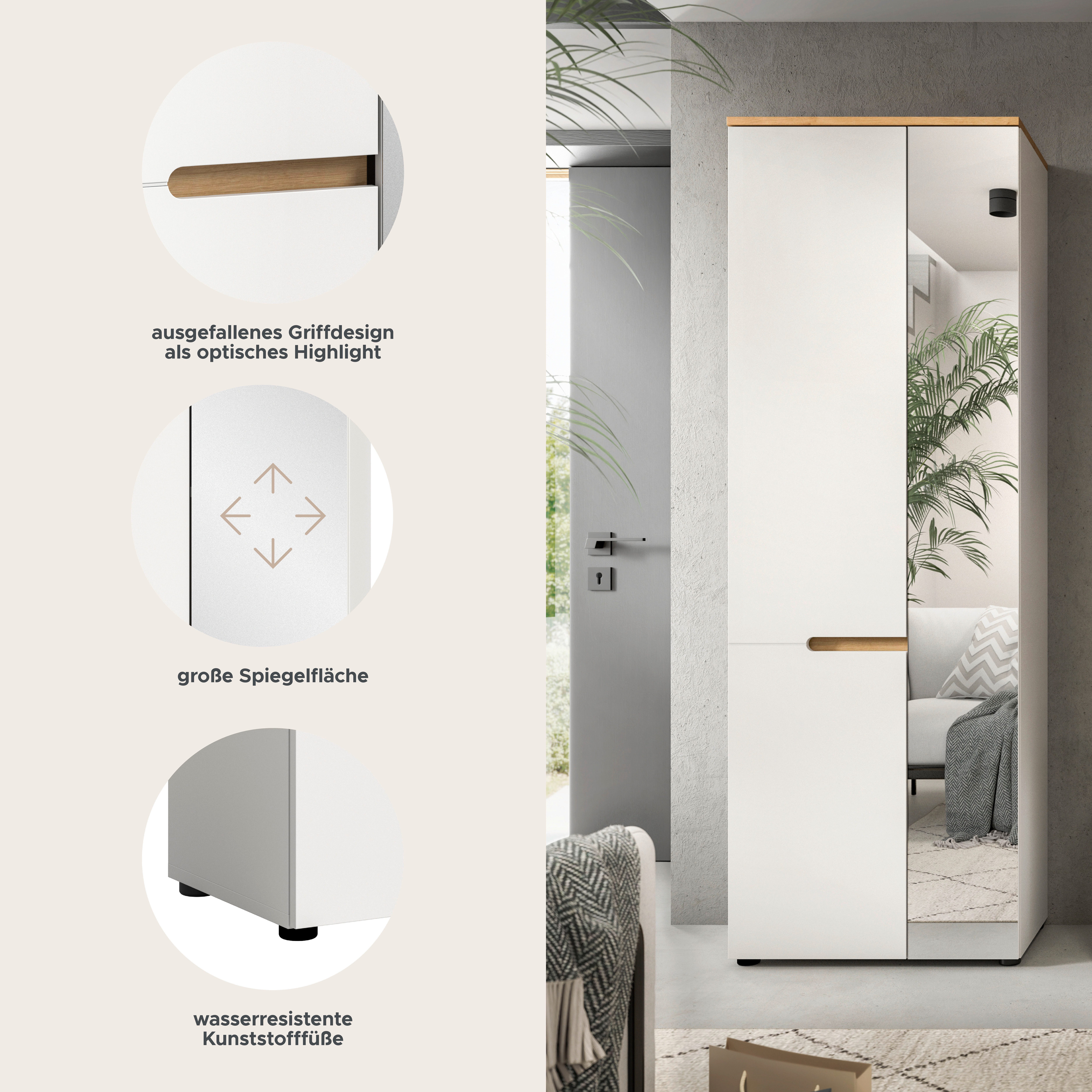 Home affaire Garderobenschrank REHAT, TOPSELLER!, Höhe 190cm, 2 Türen, 6 Fächer, 1 Kleiderstange (1-St., in verschiedenen Farben erhältlich) Garderobe, Flurschrank, Dielenschrank, Kleiderschrank, Garderobenmöbel