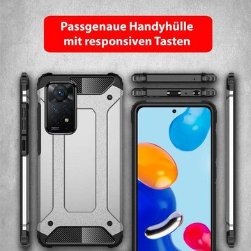 FITSU Handyhülle Outdoor Hülle für Xiaomi Redmi Note 11 Silber 6,43 Zoll, Robuste Handyhülle Outdoor Case stabile Schutzhülle mit Eckenschutz