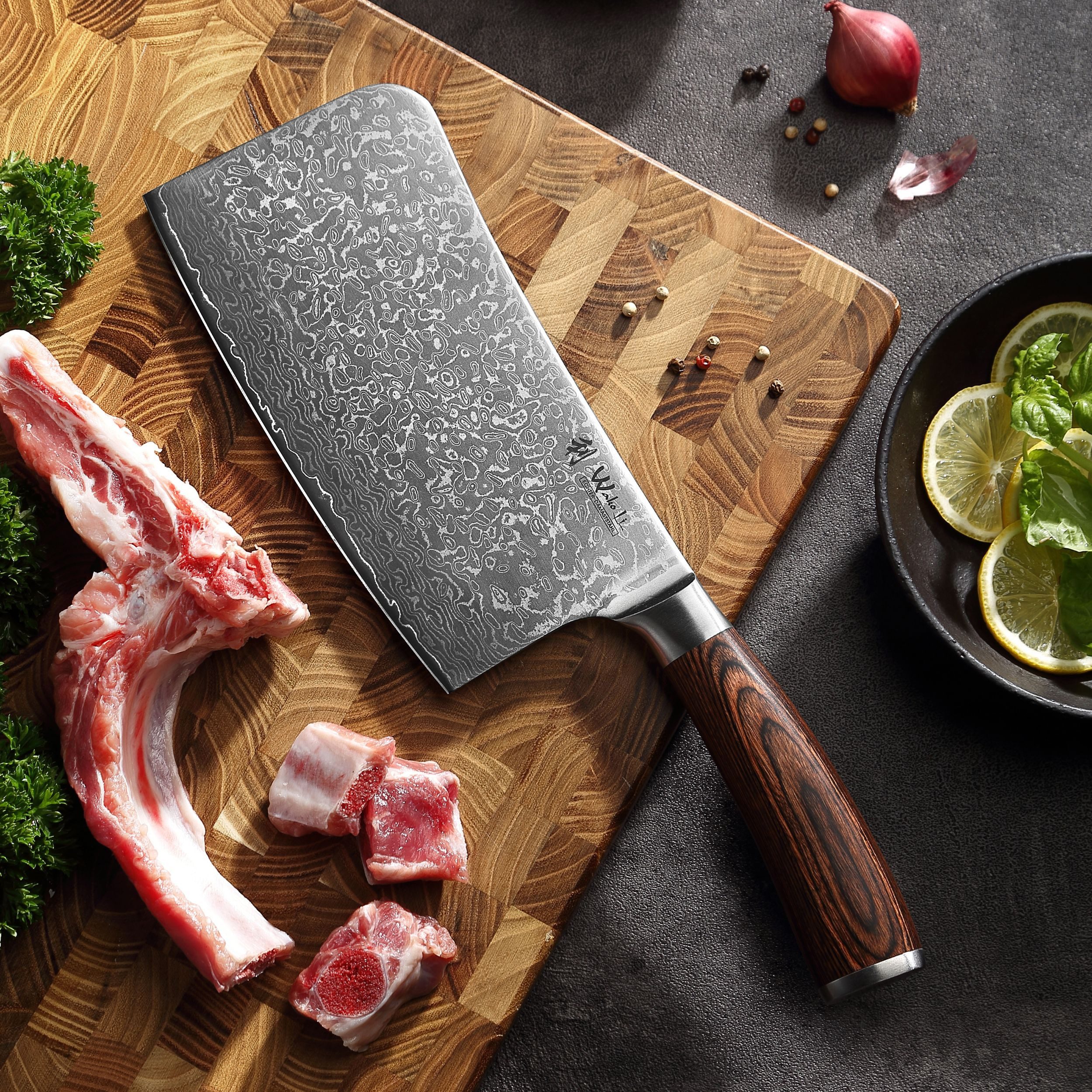 Wakoli Hackmesser EDIB Sakura Damast Knochenhackmesser Küchenmesser 18 cm Klinge