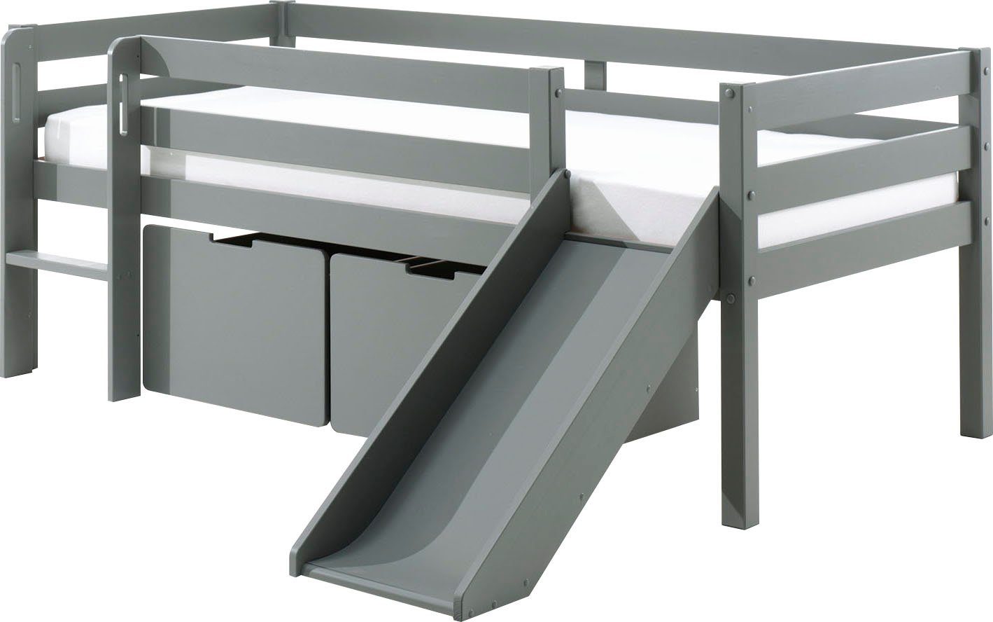 Vipack Spielbett Pino, Kiefer massiv, mit Rolllattenrost, 2 Rollboxen, Made in Europe (B/H/T ca. 207,6x83x175cm, inkl. Leiter, Absturzschutz und Rutsche), wahlweise mit oder ohne Hängeregal, 2 Farben zur Auswahl