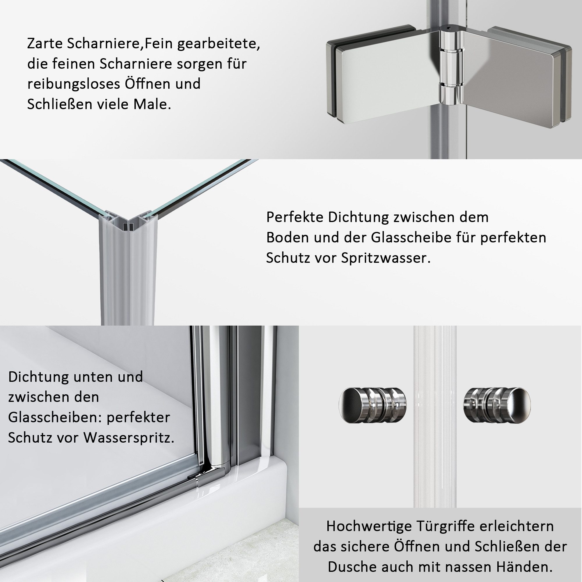 Hopibath Eckdusche Falttür Duschkabine 80x80 Eckeinstieg Pendeltür, BxT: 80x80 cm, 5mm Sicherheitsglas, Doppel Falttür, Duschtür mit 80cm Seitenteil, H: 195/185cm, mit Alu-Bodenleiste, Magnetverschluss, Hebe- / Senkfunktion
