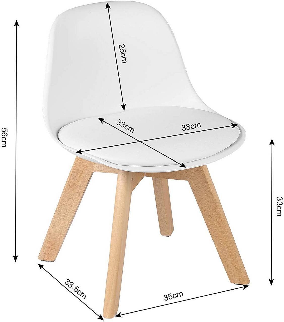 Woltu Stuhl, Kinderstuhl mit Holzbeinen Sitzhöhe 33cm mit Rückenlehne, Weiß