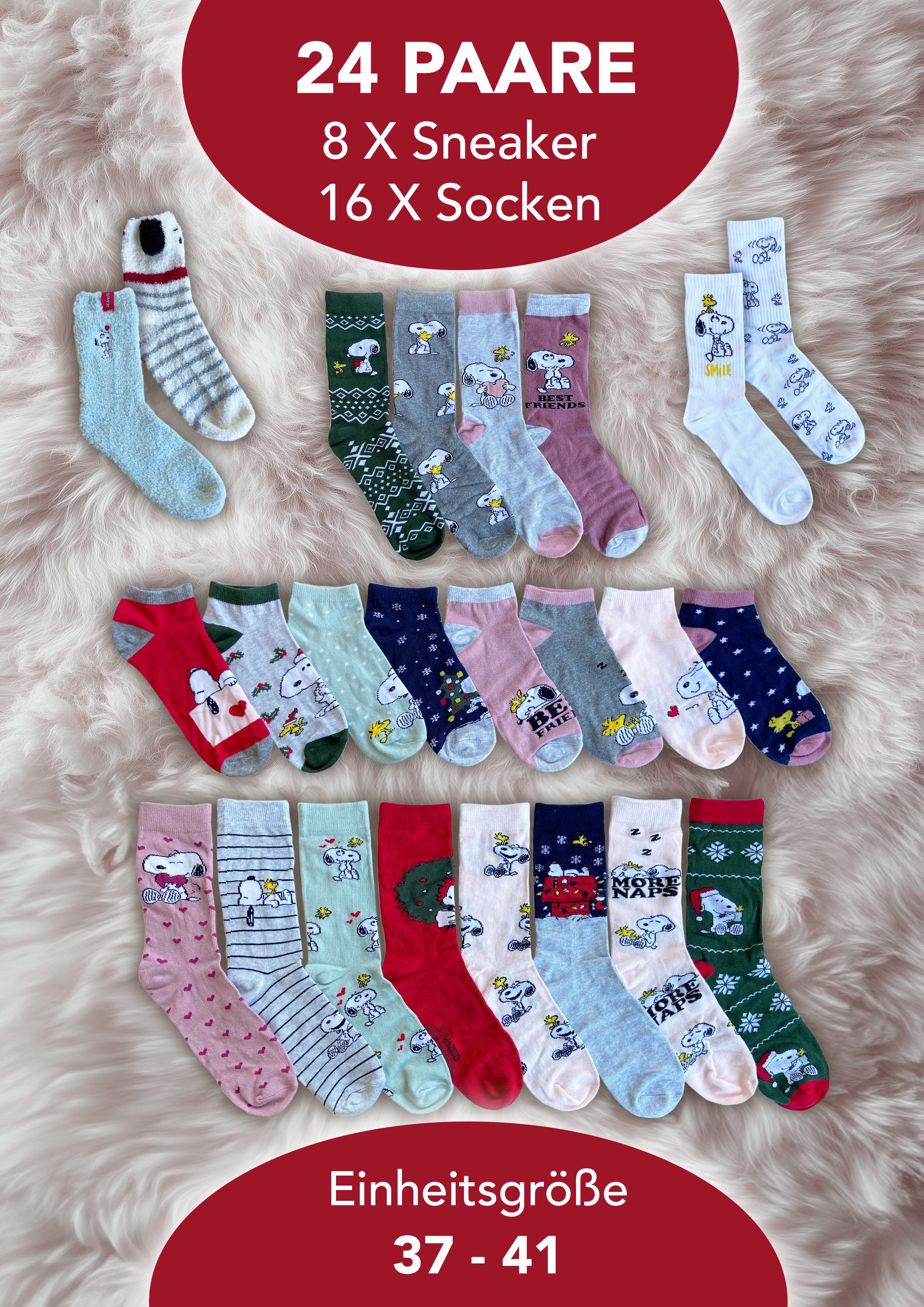 Sockswear Socken Peanuts Premium Damen Adventskalender – Bild 5 von 5