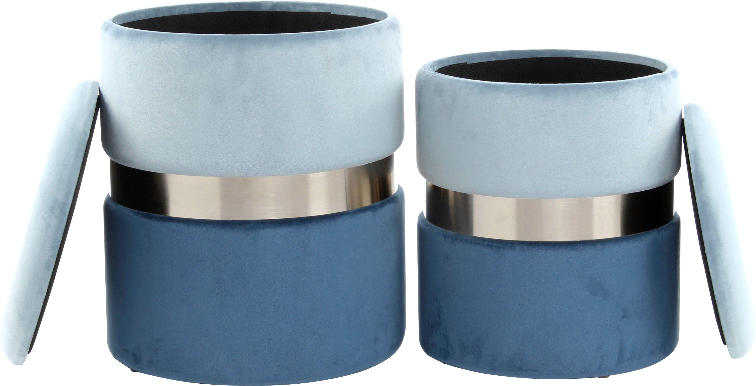 Kayoom Stauraumhocker Hocker Zora 125 2er-Set, samtweicher Stoffbezug,runde elegante Form (Set, 2 St), edles Design mit Metallring, gepolstert, mit Stauraum