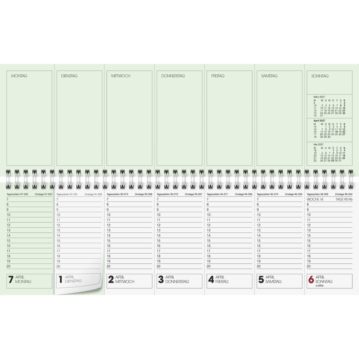 GLOCKEN Schreibtischkalender Tisch-Querkalender 327x112mm 1 Woche auf einer 2 Seite grün Kalendariu