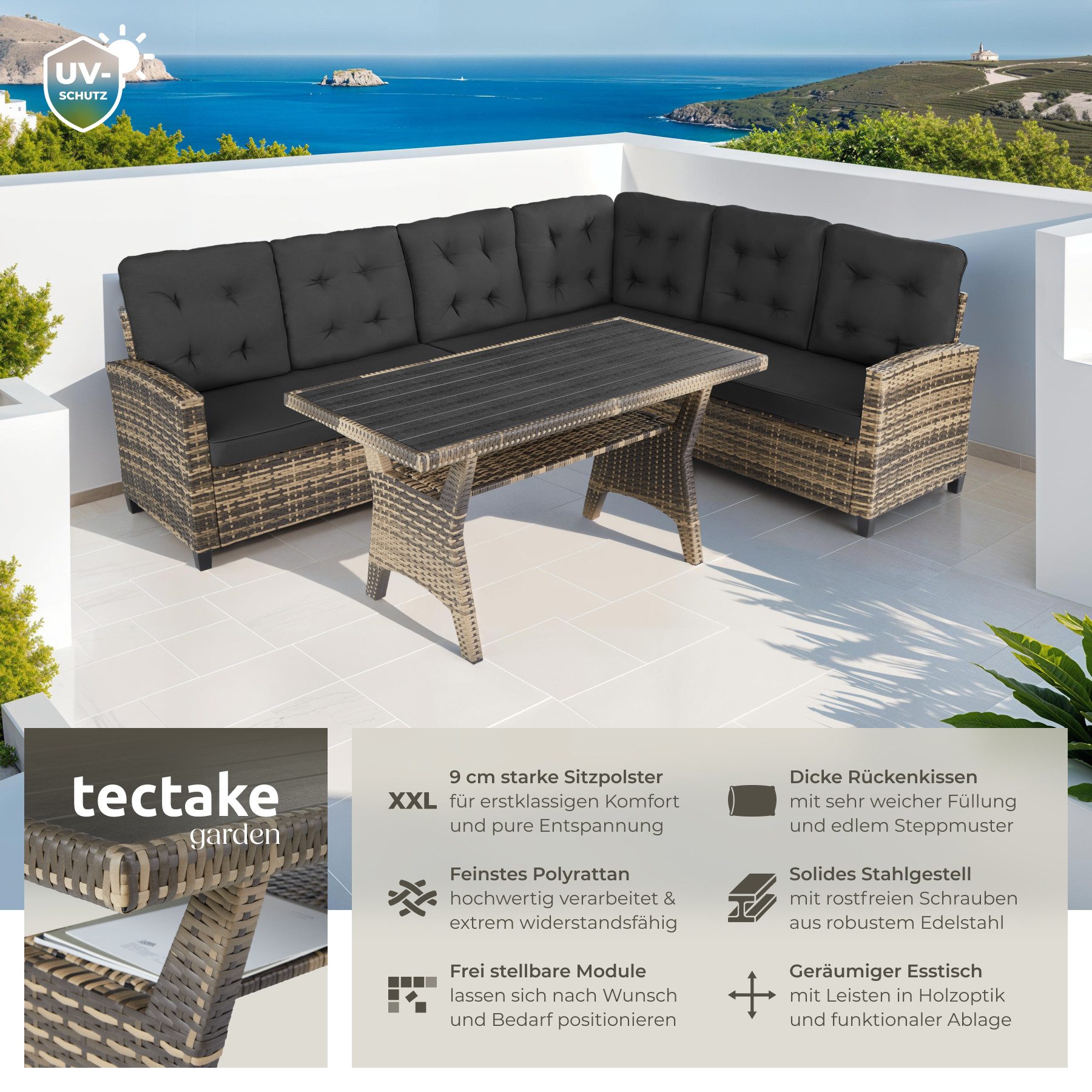 tectake Loungeset Rattan Lounge, (Set., 3-tlg), günstig online kaufen