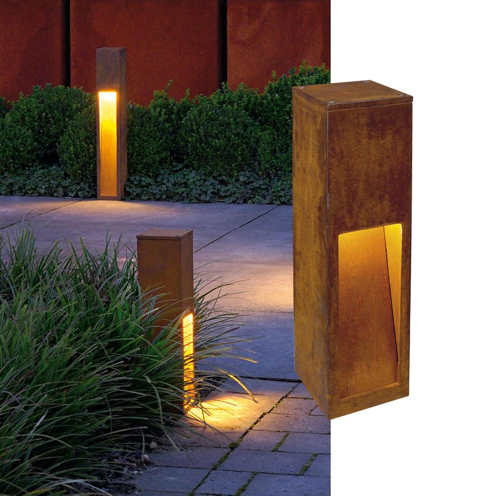 SLV Außen-Stehlampe Eisen Wegeleuchte Rusty Slot, gerostet, eckig