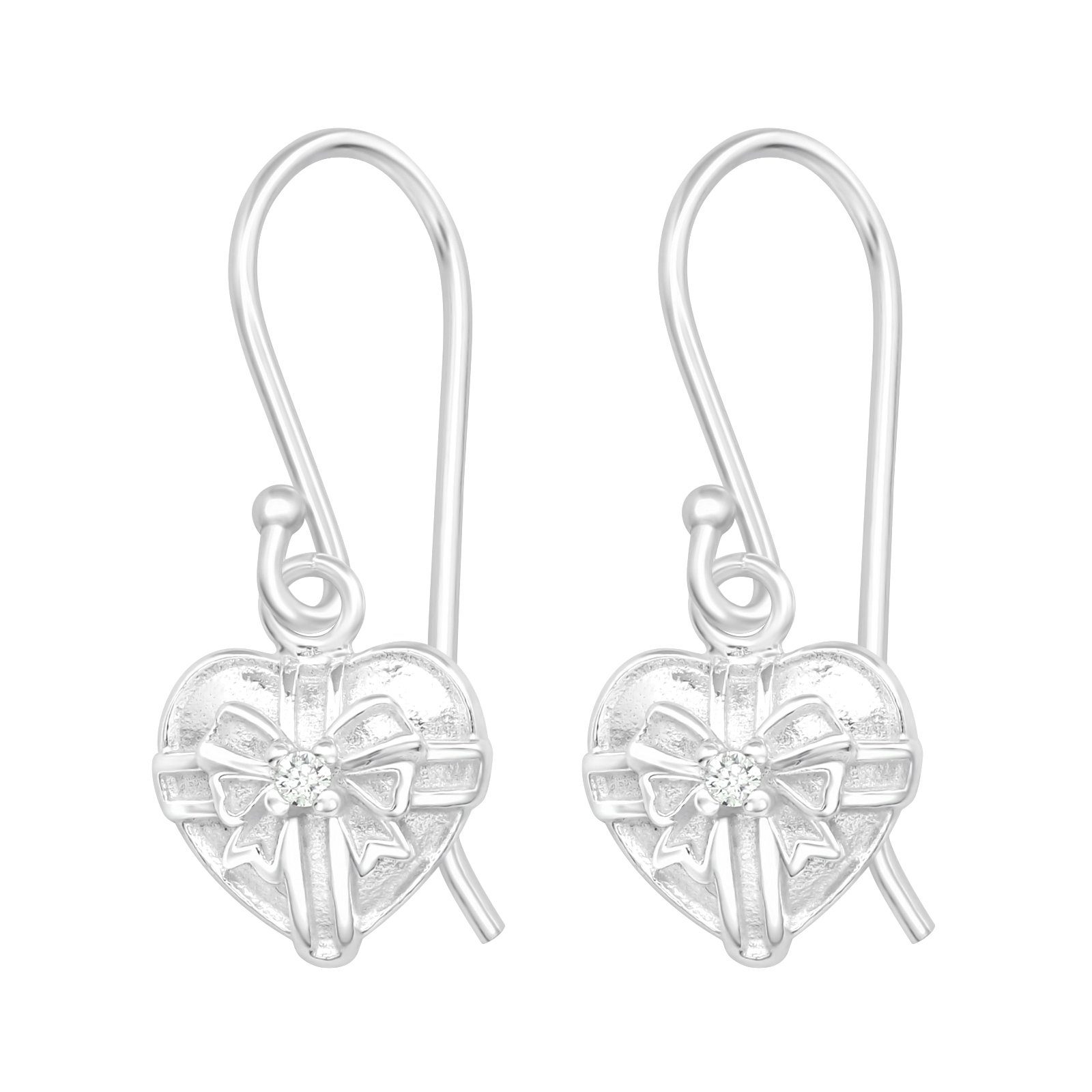 BUNGSA Ohrring-Set Ohrhänger Herz mit Kristallen aus 925 Silber Damen (1 Paar (2 Stück), 2-tlg), Ohrschmuck Ohrringe