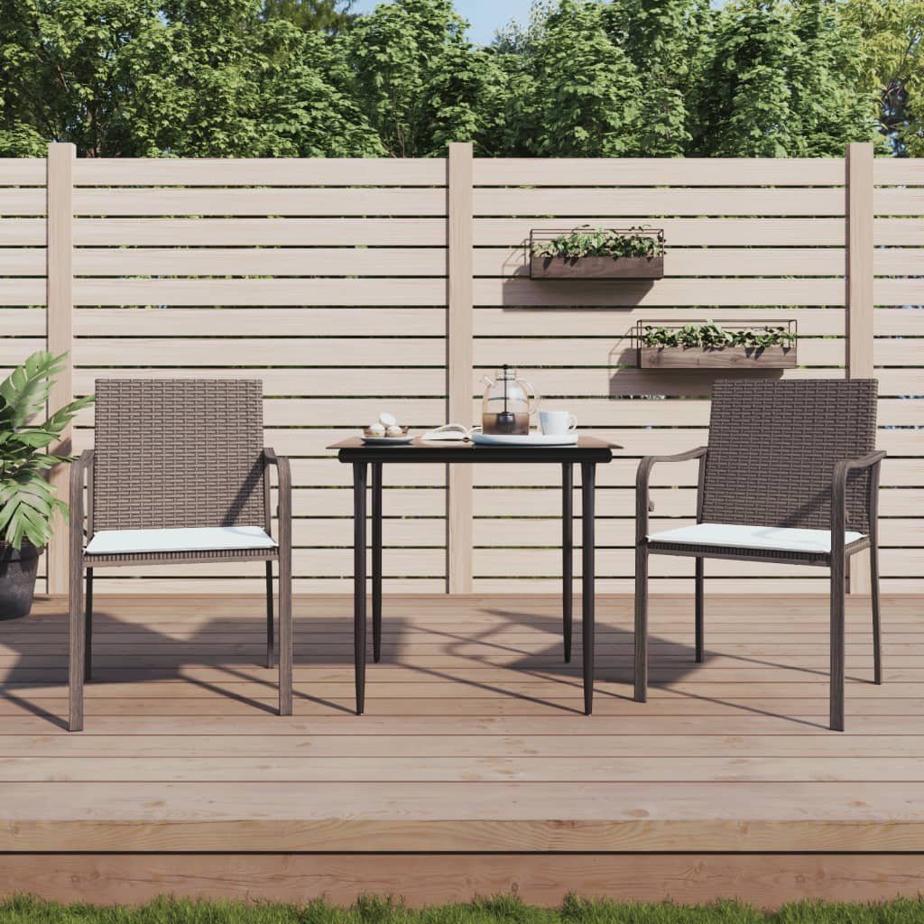 vidaXL Gartenstuhl Gartenstühle mit Kissen 2 Stk. Braun 56x59x84 cm Poly Rattan (2 St) Braun | Braun