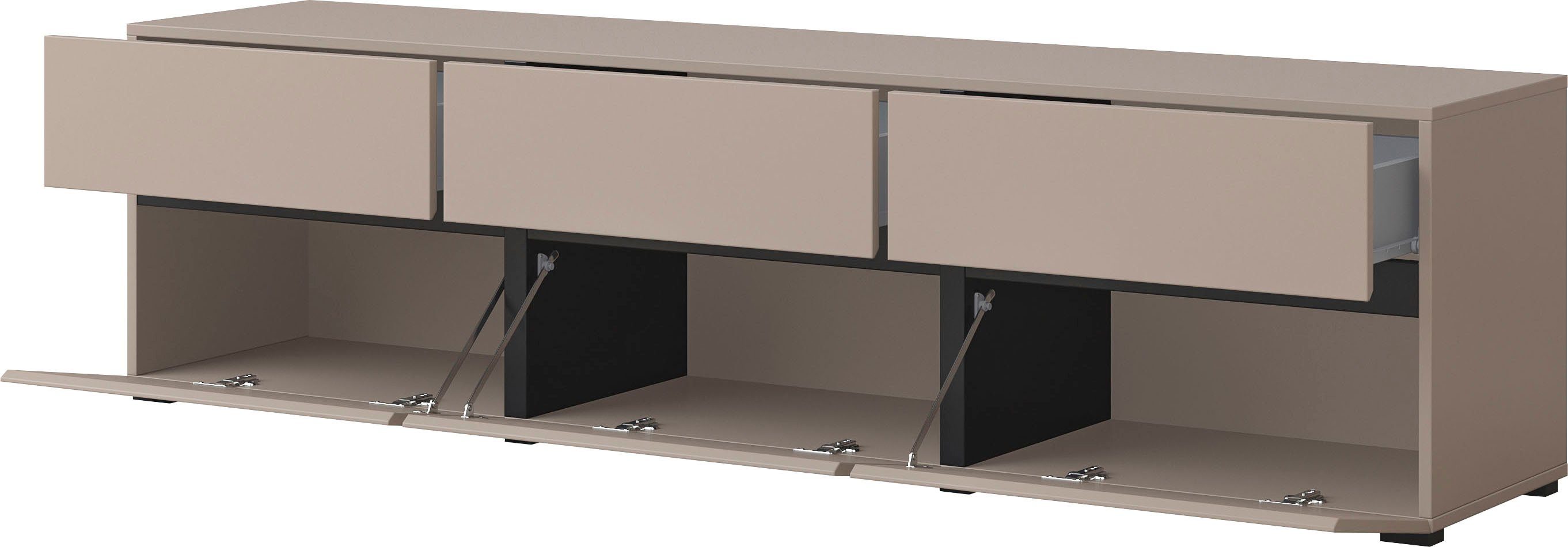 OTTO home Lowboard Cross, moderne grifflose TV-Kommode,3 Klappen/3 Schubkästen, Breite 180 cm, TV-Schrank mit viel Stauraum, TV-Board