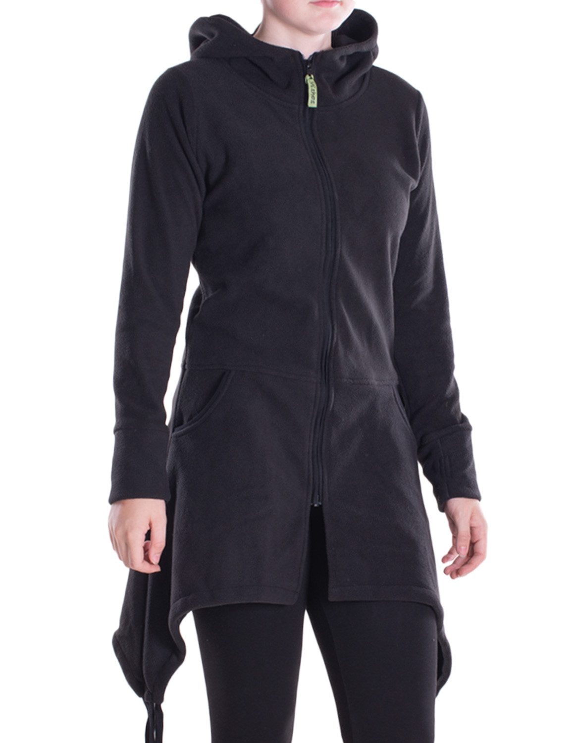 Kapuzenfleecejacke Damen Fleece Kapuzenjacke lang Elfen Zipfel-Jacke Übergangsjacke
