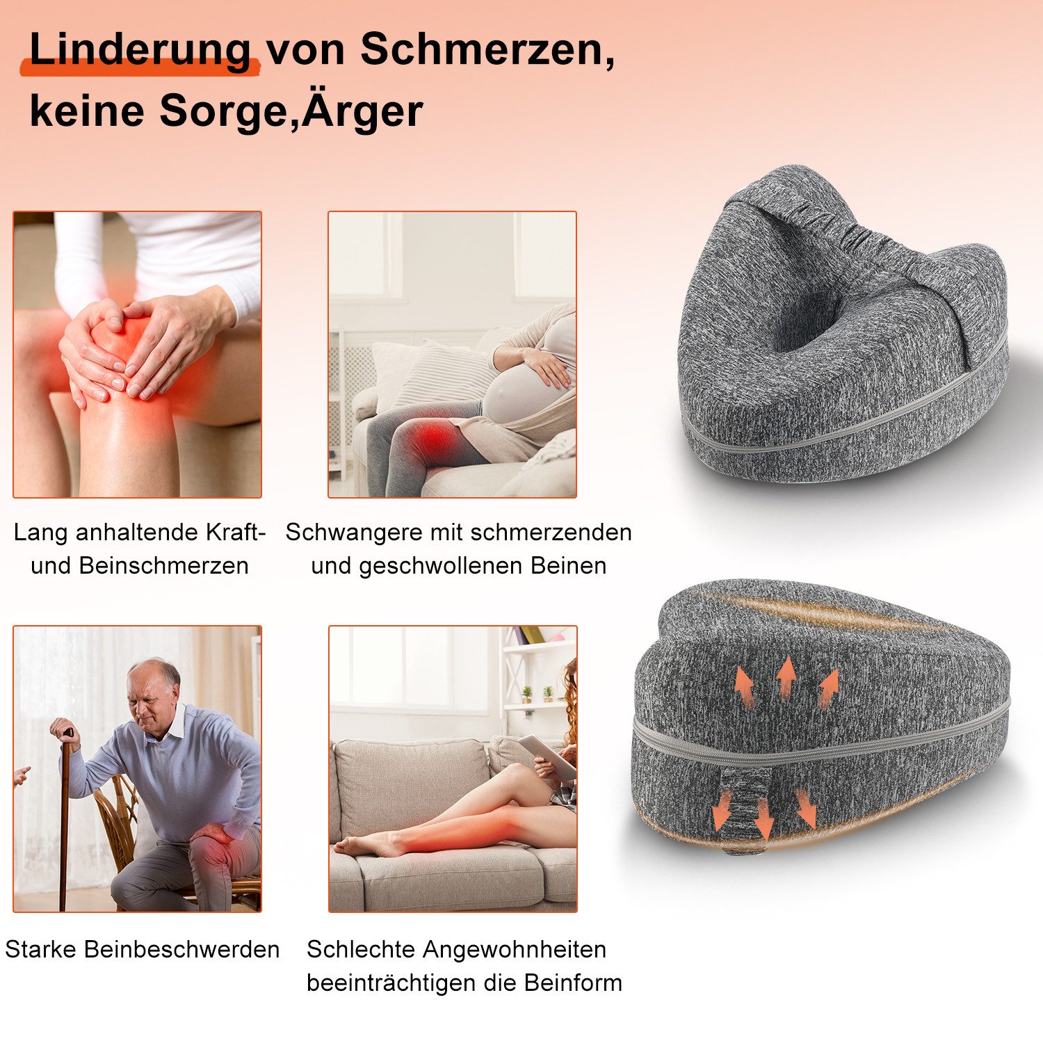 LOVONLIVE Kniekissen Orthopädisches Beinkissen mit Gurt – Ideal für Seitenschläfer, (Perfekte Passform für Seitenschläfer – Entlastung von Beinen & Hüfte, 1-St., mit Atmungsaktivem, Weichem Bezug – Waschbar und Langlebig), Ergonomische Herzform mit Elastischem Gurt gegen Verrutschen