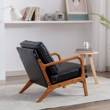 IDEASY Gartenlounge-Sessel Loungesessel, Sessel, Holzgestell, schwarz/weiß/grün/braun, (Loungesessel mit Armlehnen), Chenille, geeignet für Schlafzimmer, Balkon, Garten