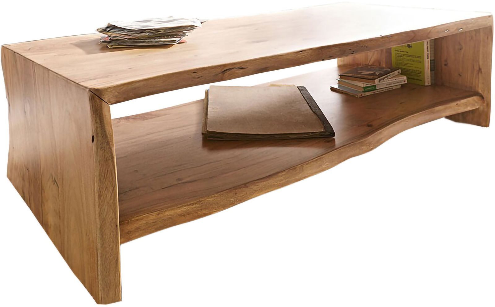 DELIFE Couchtisch Live-Edge, Akazie Natur 130x60 cm Baumkante Baumtisch