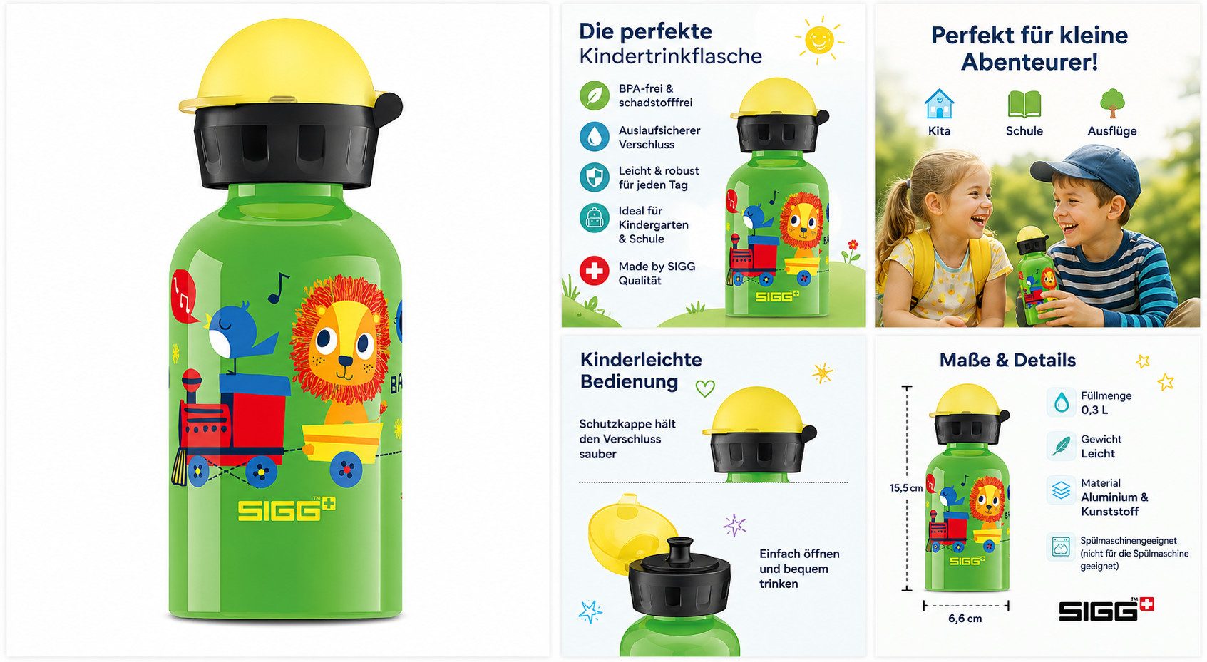 Sigg Trinkflasche KBT Trinkflasche Jungle Train, ideal für Kindergarten & Schule, Einfach zu öffnen & zu schließen – perfekt für selbstständiges Trinken