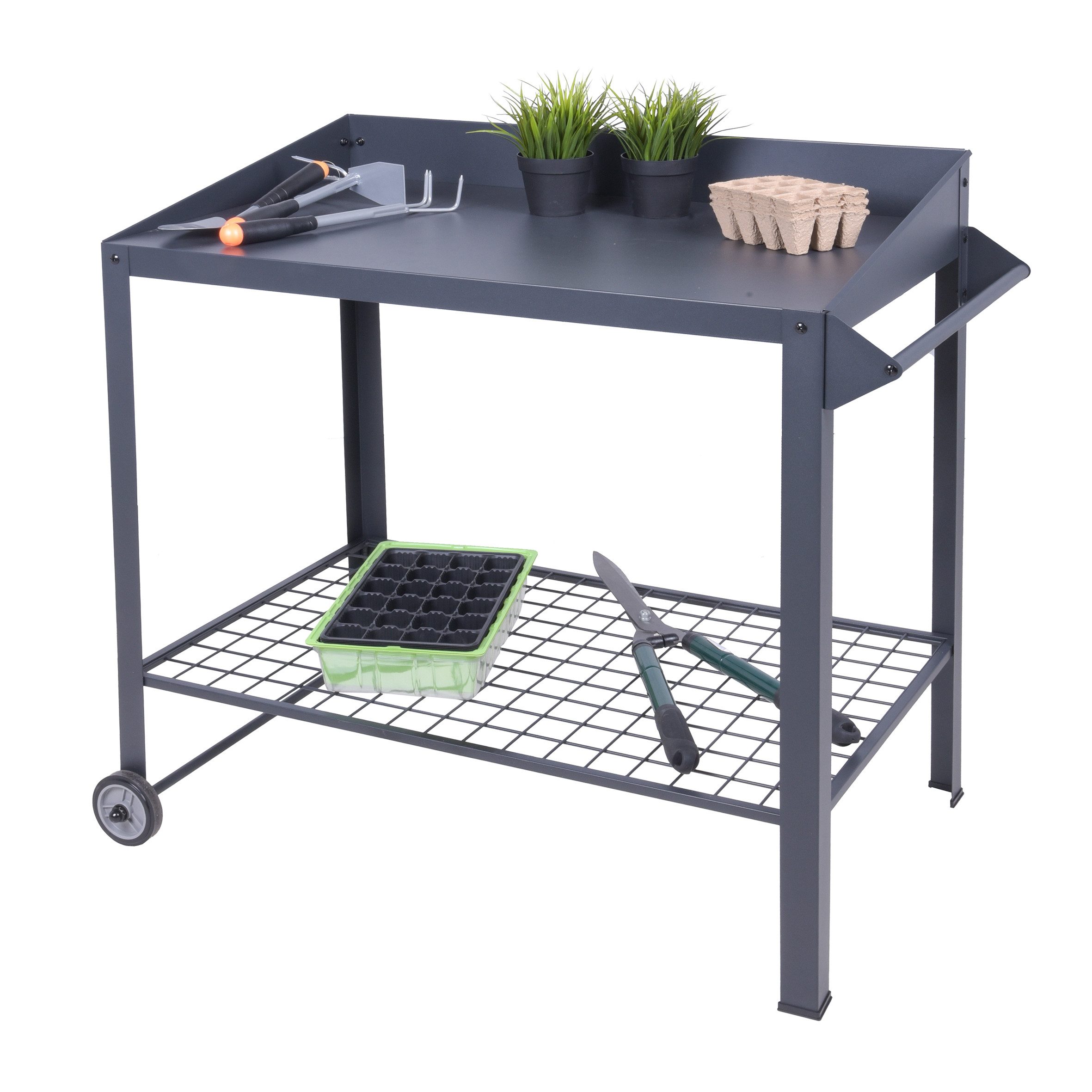 Spetebo Pflanztisch Metall Pflanztisch auf Rollen 90 x 55 cm (Stück