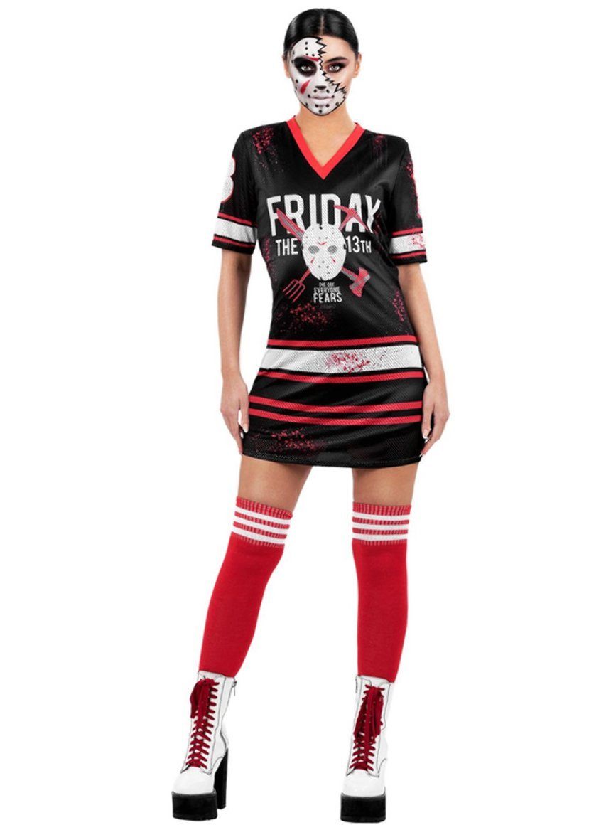 Smiffys Kostüm Freitag der 13. Jason Hockey Kleid für Frauen, Hemdkleid für sportliche Horrorfilmkiller-Fans