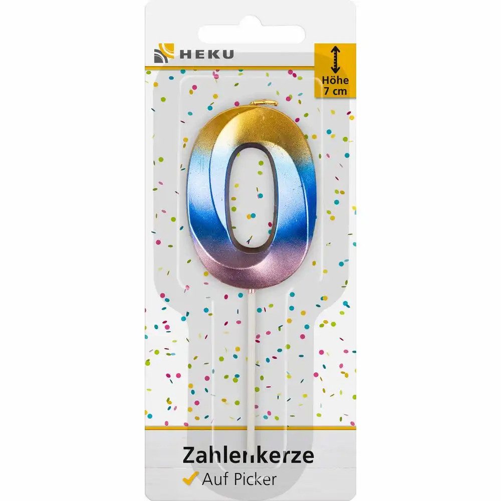 HEKU Geburtstagskerze HEKU Zahlenkerze 0 auf Picker - Geburtstagskerze 7cm