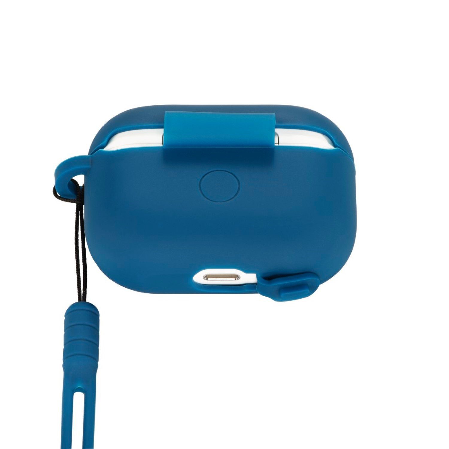 Hama Kopfhörer-Schutzhülle Etui Silikon Skin Case Schutz-Hülle Blau, Trageband zur Sicherung Cover für Ladecase Apple AirPods Pro Kopfhörer