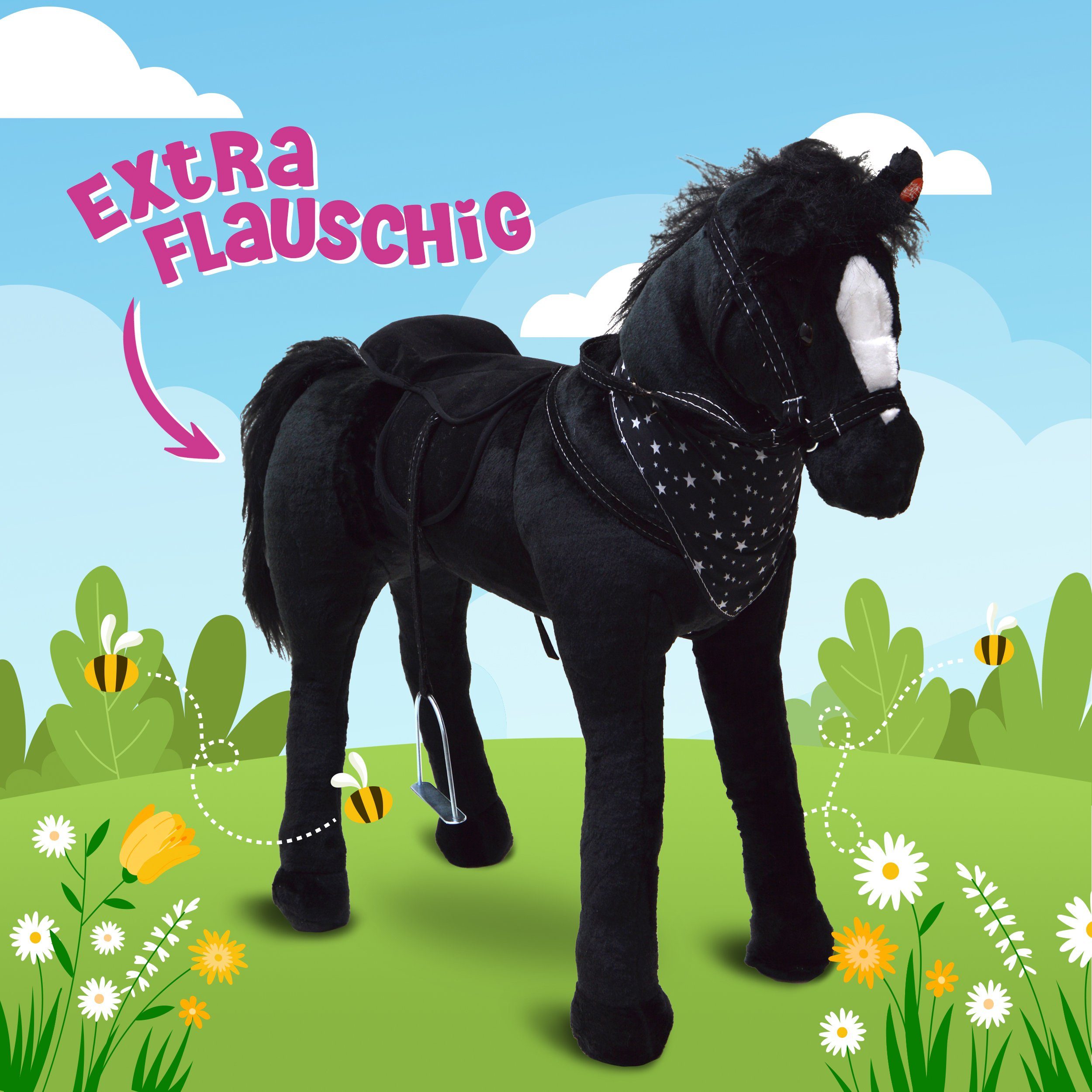 Pink Papaya Stehpferd Spielpferd zum Reiten für Kinder 65 / 75 cm Plüschpferd, Kuscheliges Stehpferd für Kinder, handgefertigt