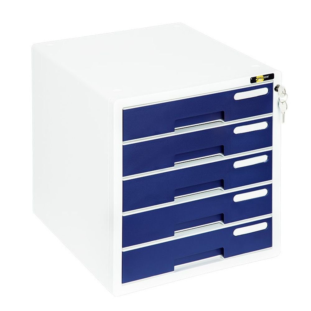 Fächern abschließbar, mit und für Ablagebox Beschriftungsfeldern Ordnungsbox passend One (Stück, Yellow 5 Dokumentenbox, Weiß/Blau 1-Stück), A4, Schubladenbox