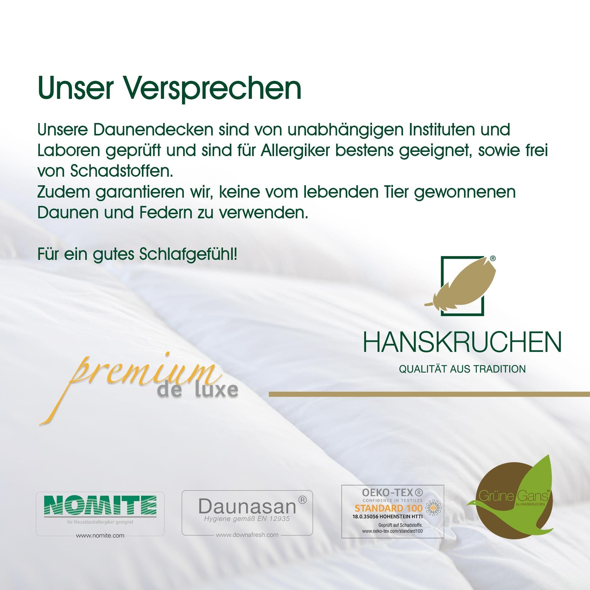 Daunenbettdecke, Premium de Luxe, 10% Federn, cm, Füllung: in 90% Leicht allergikerfreundlich 240 100% Deutschland, Daunen, 260 hergestellt x HANSKRUCHEN, Bezug: Baumwolle