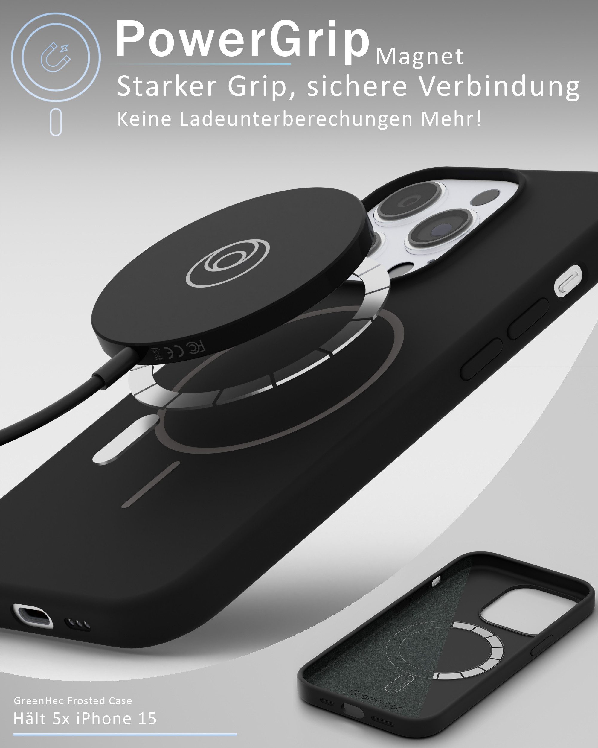 GreenHec Handyhülle Handyhülle Silikon iPhone 16 15 14 13 12 Pro Max Plus MagSafe 6.7 Zoll, Magnetisch Weiß Case Cover Schutz - Pink Blau Schwarz Braun Weiß