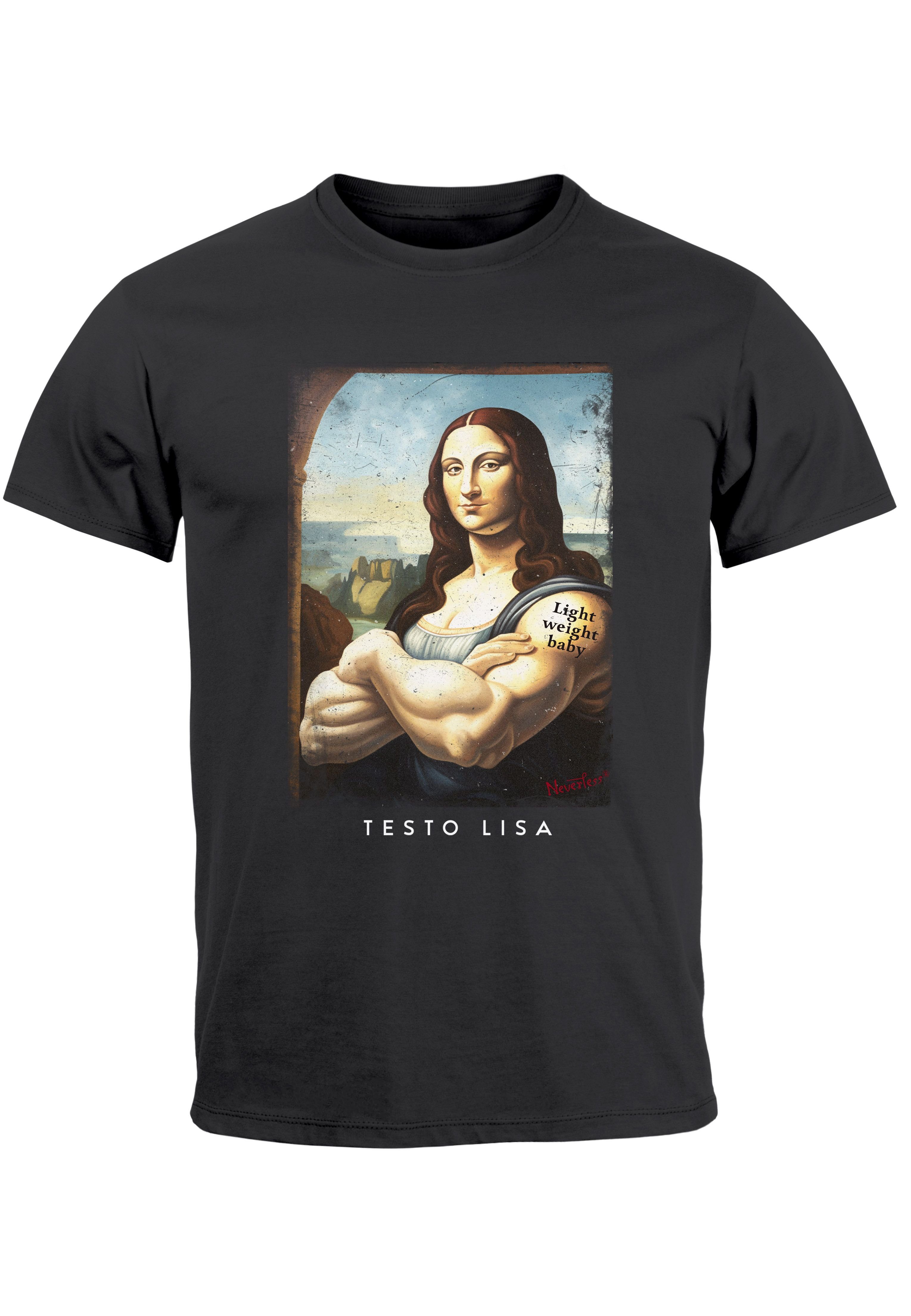 MoonWorks Print-Shirt Herren T-Shirt Print Aufdruck Mona Lisa Parodie Meme Kapuzen-Pullover mit Print Testo Lisa anthrazit