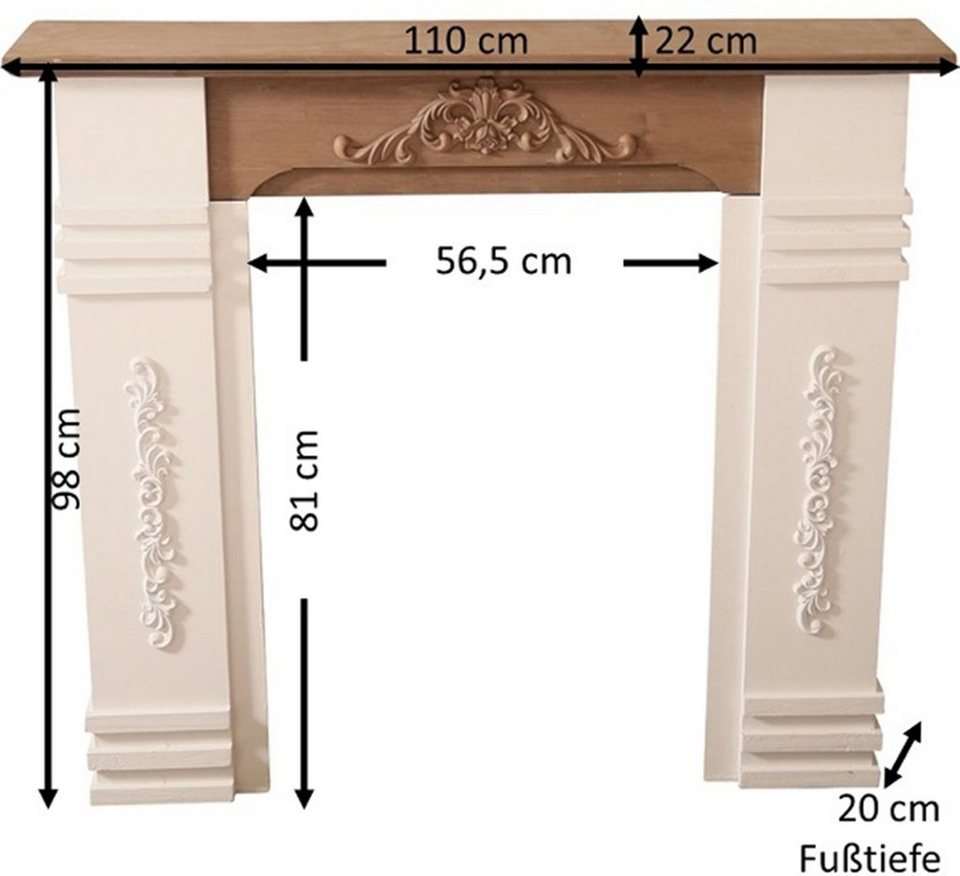 elbmöbel Kaminumbauschrank Kaminumrandung weiß braun aus Holz Kaminumbau:  Umrandung 110x98x22 cm weiß holz charlet Landhaus