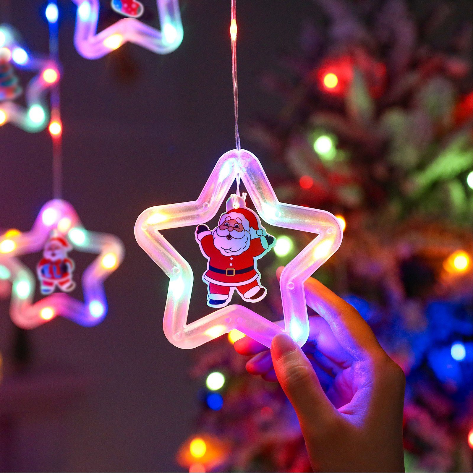 Weihnachtslichter,8 Modi,USB/Batterie,für LED-Lichtervorhang Fernbedienung,3M Laybasic Innen Mehrfarbig Außen Weihnachtslichter, LED mit und LED-Lichtervorhang