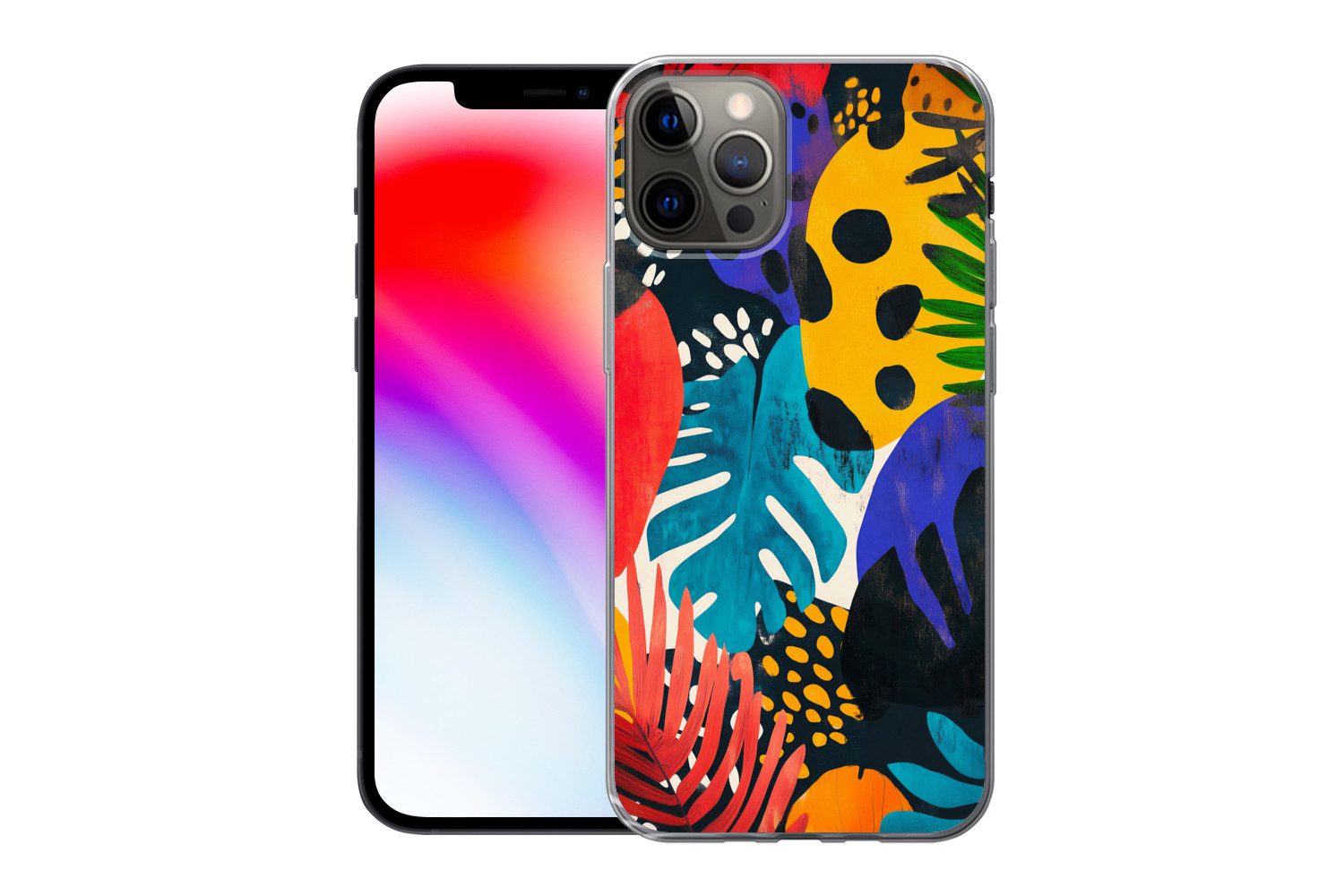 MuchoWow Handyhülle für Apple iPhone 13 Pro Blätter - Formen - Abstrakt - Farbenfroh, Smartphone-Bumper, Print, Handy Schutzhülle Dünn