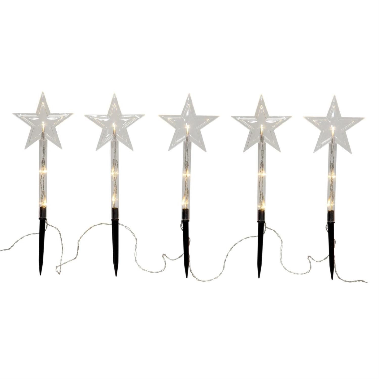 STAR TRADING LED-Stern für außen LED Dekostab 5 звёзд Außen Balkon Weihnachtsdeko Batterie Timer, LED Classic, warmweiß (2100K bis 3000K)