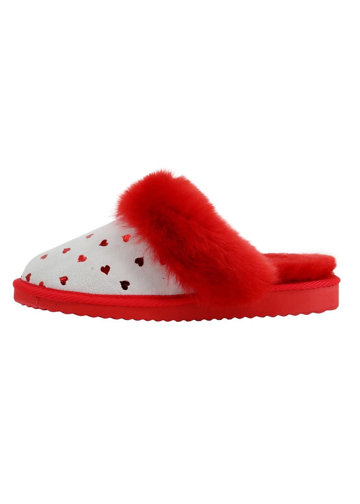 Hollert Hausschuh Damen Lammfell Домашняя обувь Valentin Herz Rot/Weiß Merino